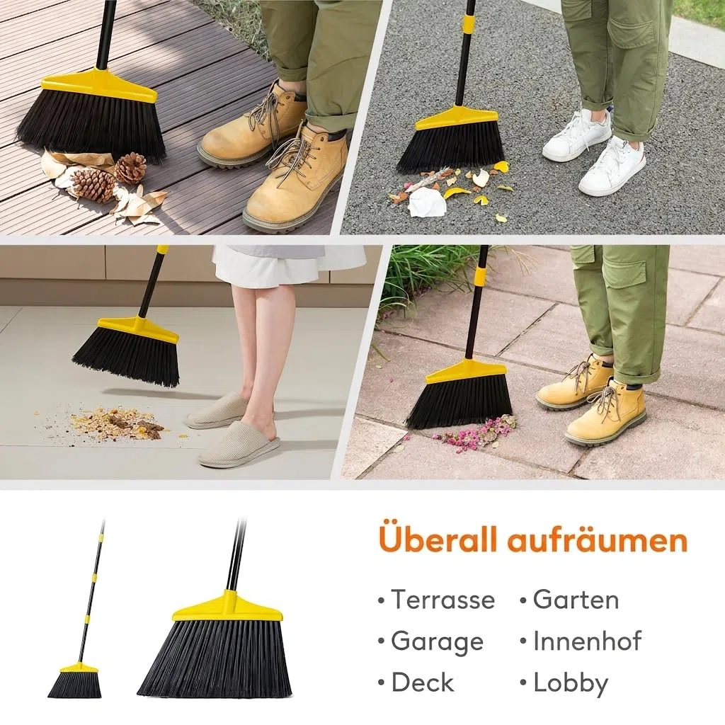 Lifewit Außen/Innen Besen für schwere Aufgaben, Kommerzieller Besen mit 1,35m langem ausziehbarem Stiel, Haushaltswinkel-Eckbesen für Terrasse, Garage, Oberdeck, Lobby, Hof, Gelb