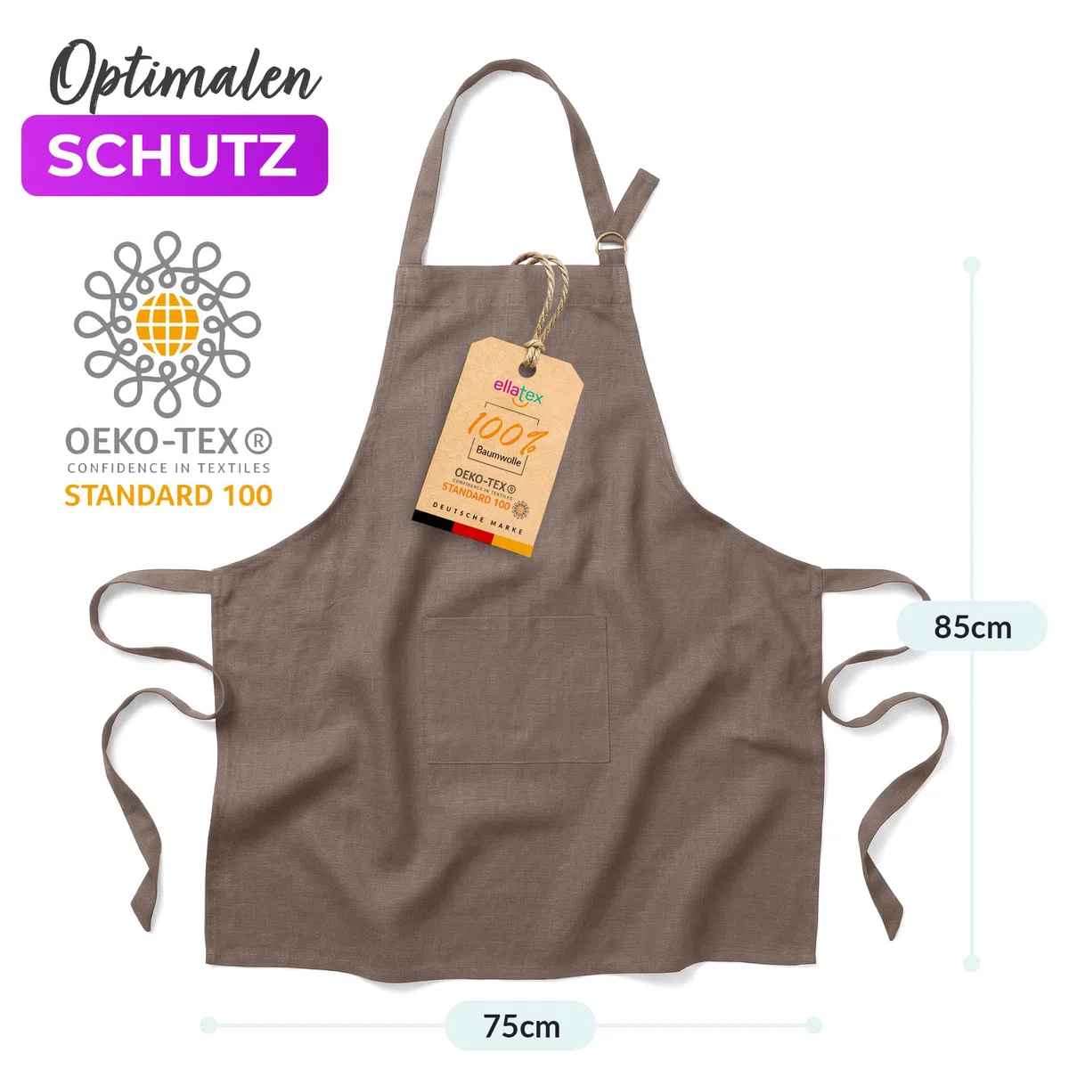 EllaTex Küchenschürze Unisex – Kochschürze 100% Baumwolle, verstellbar, mit Tasche, für Küche, Grill, Gastronomie & Service