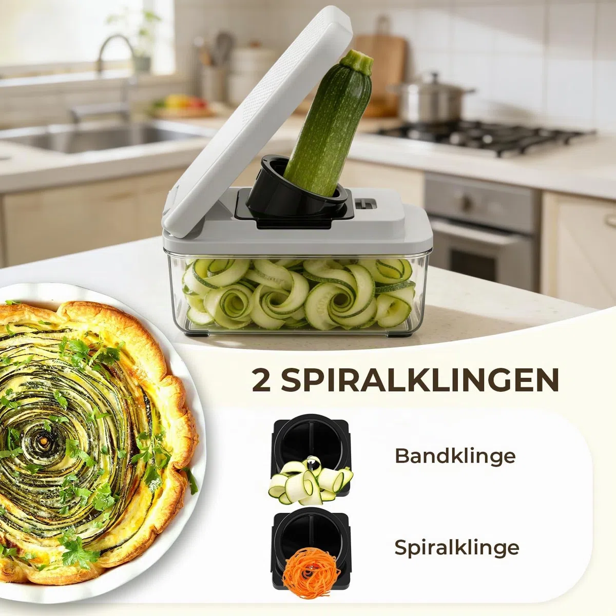 Gemüseschneider und Spiralschneider, Mandoline Gemüsehobel, Würfelschneider Zwiebelschneider, Reibe für Gemüse mit 9 Austauschbare Klingen, Gemüse Schneider für Tomate, Kartoffel, Gurke