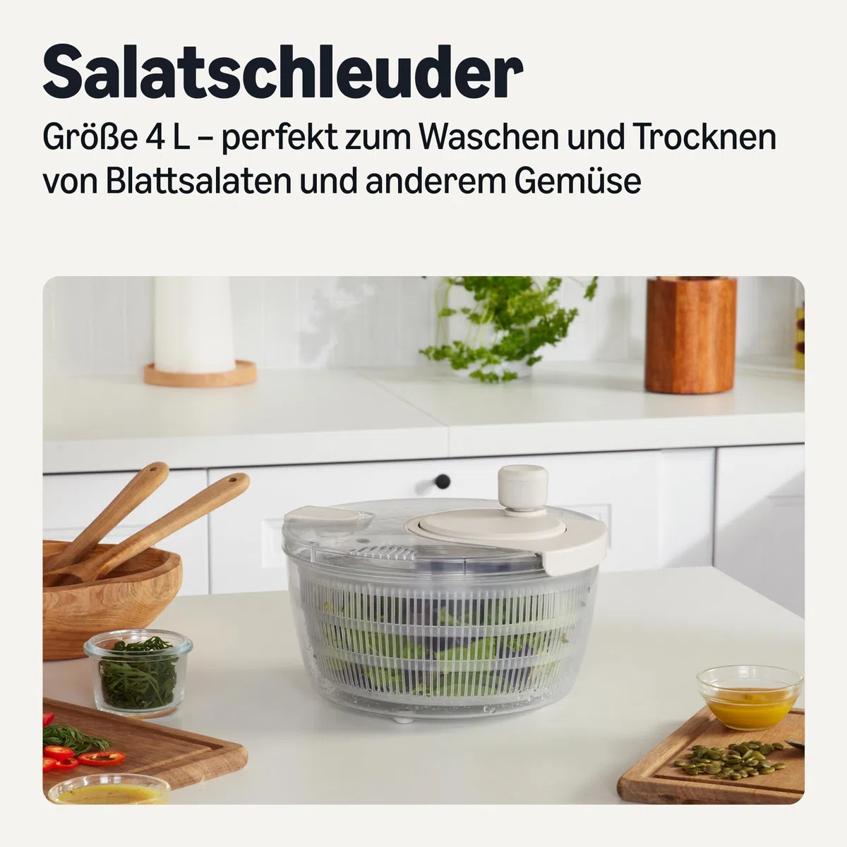 Amazon Basics Salatschleuder, BPA-frei, 4L, Leinengrau