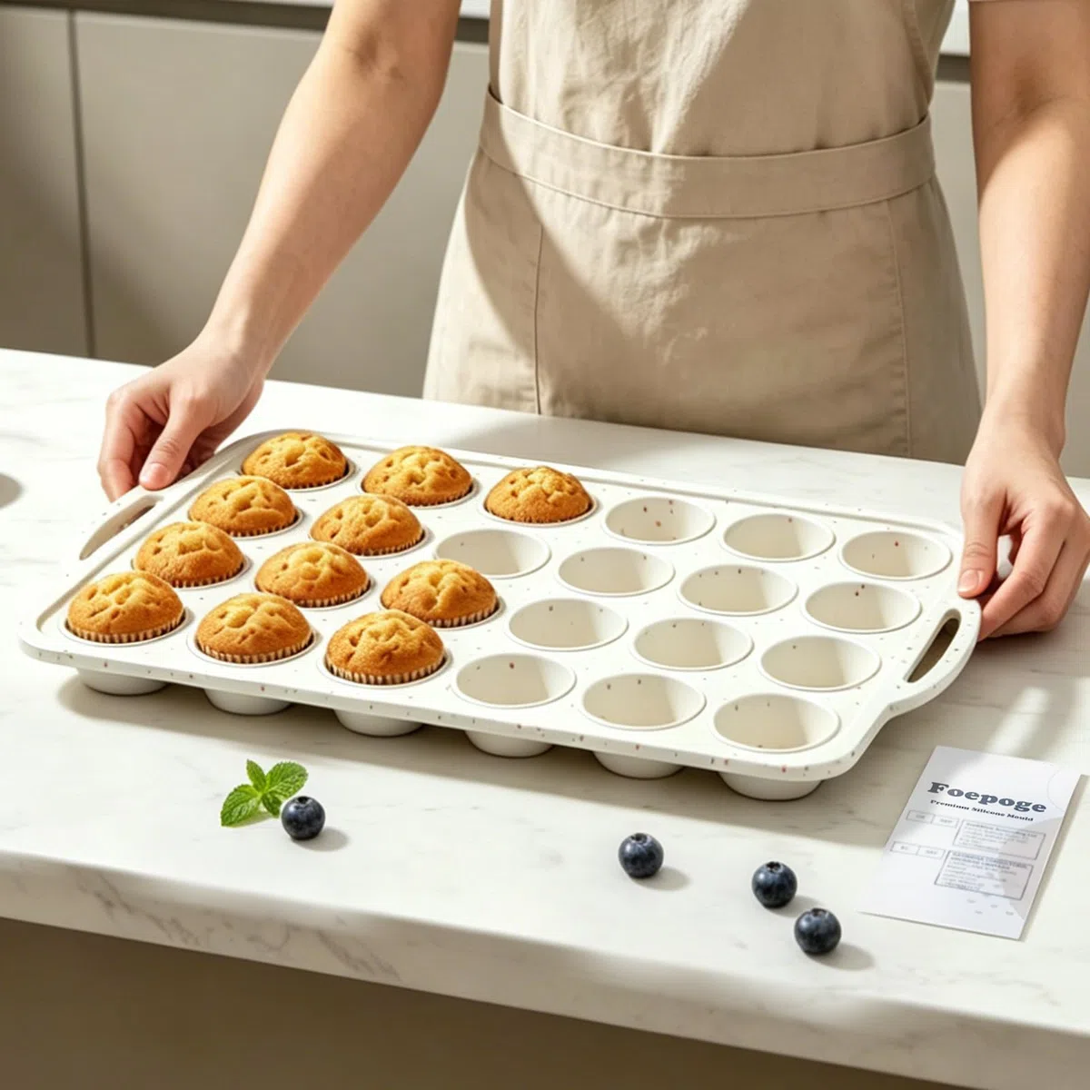 Mini Muffin Backform Backen: 24er Silikon Muffinform mit Metallrahmen & Griff - Verschüttungsfreier stabiler Transfer - Antihaft Minimuffinform für leichtes Lösen - Ideal für Backanfänger