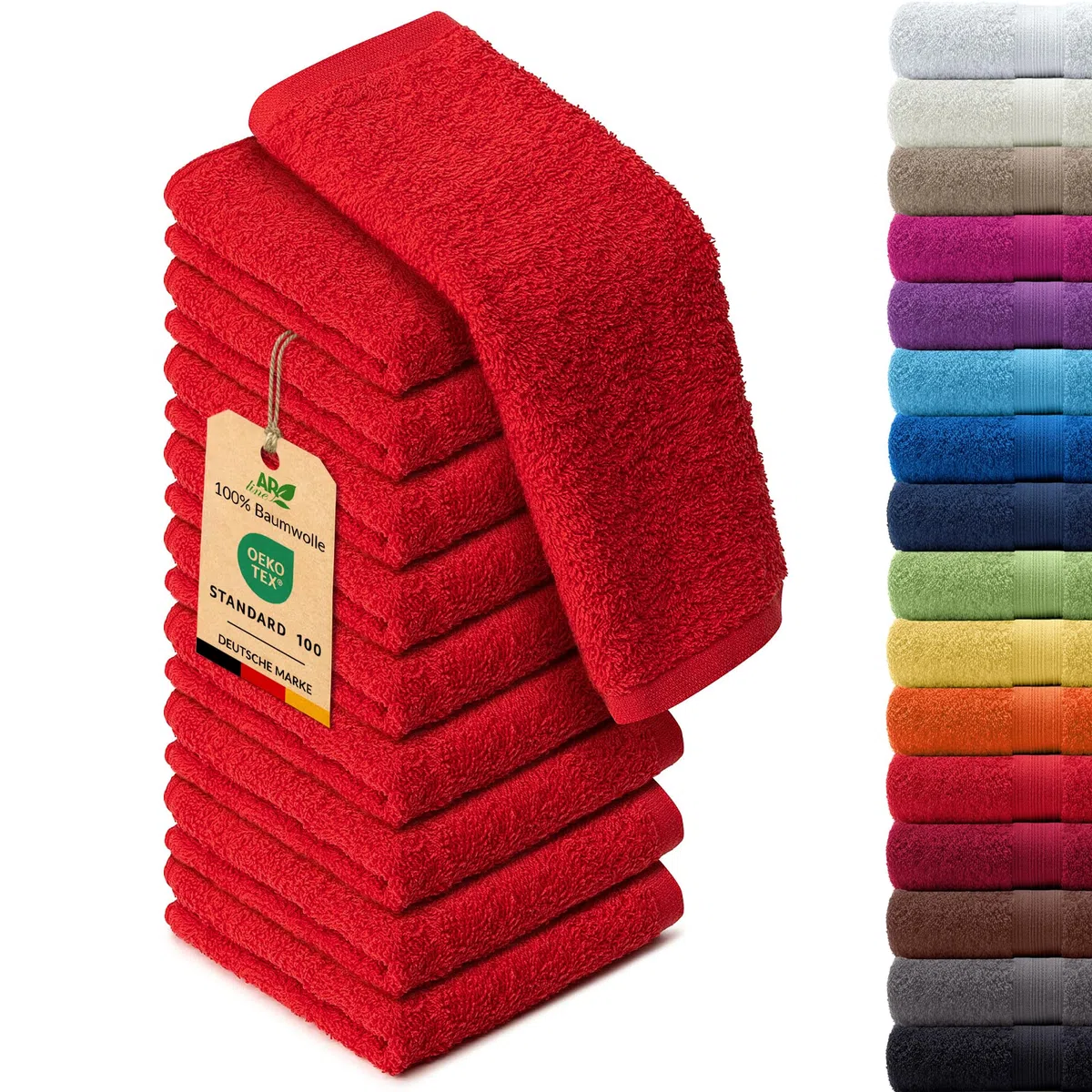 AR Line Arizona 10er Set Seiftücher 30x30 cm – 100% Baumwolle, 500 g/m², weich & saugstark, in Farbe: Rot