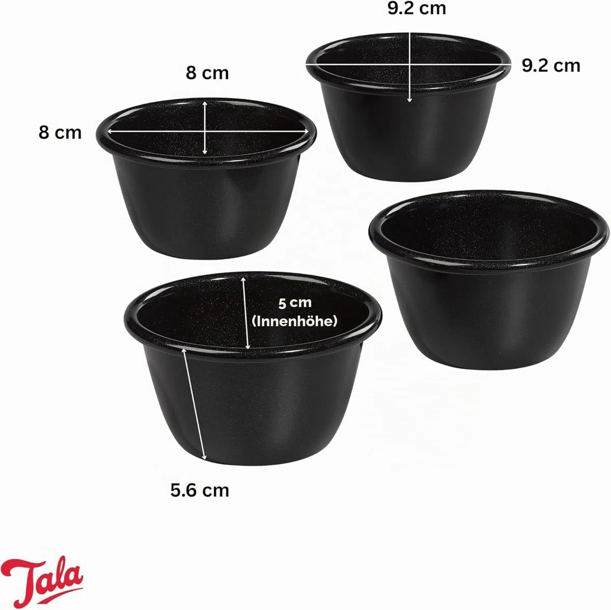 Tala Performance 4er Set Mini Puddingformen 9,2 x 5 cm – Runde Tiefe Backformen für Dampfpudding und Dessertportionen – Carbonstahl mit Gleichmäßiger Wärmeverteilung