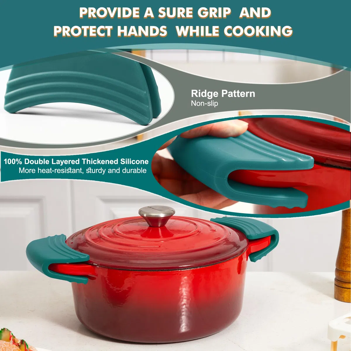 Silikongriffe, Karibik, je 12,7 x 6,4 cm, Griffe und Griffhülse, passend für Le Creuset Dutch Ovens Zubehör, 5 Jahre kostenloser Ersatz