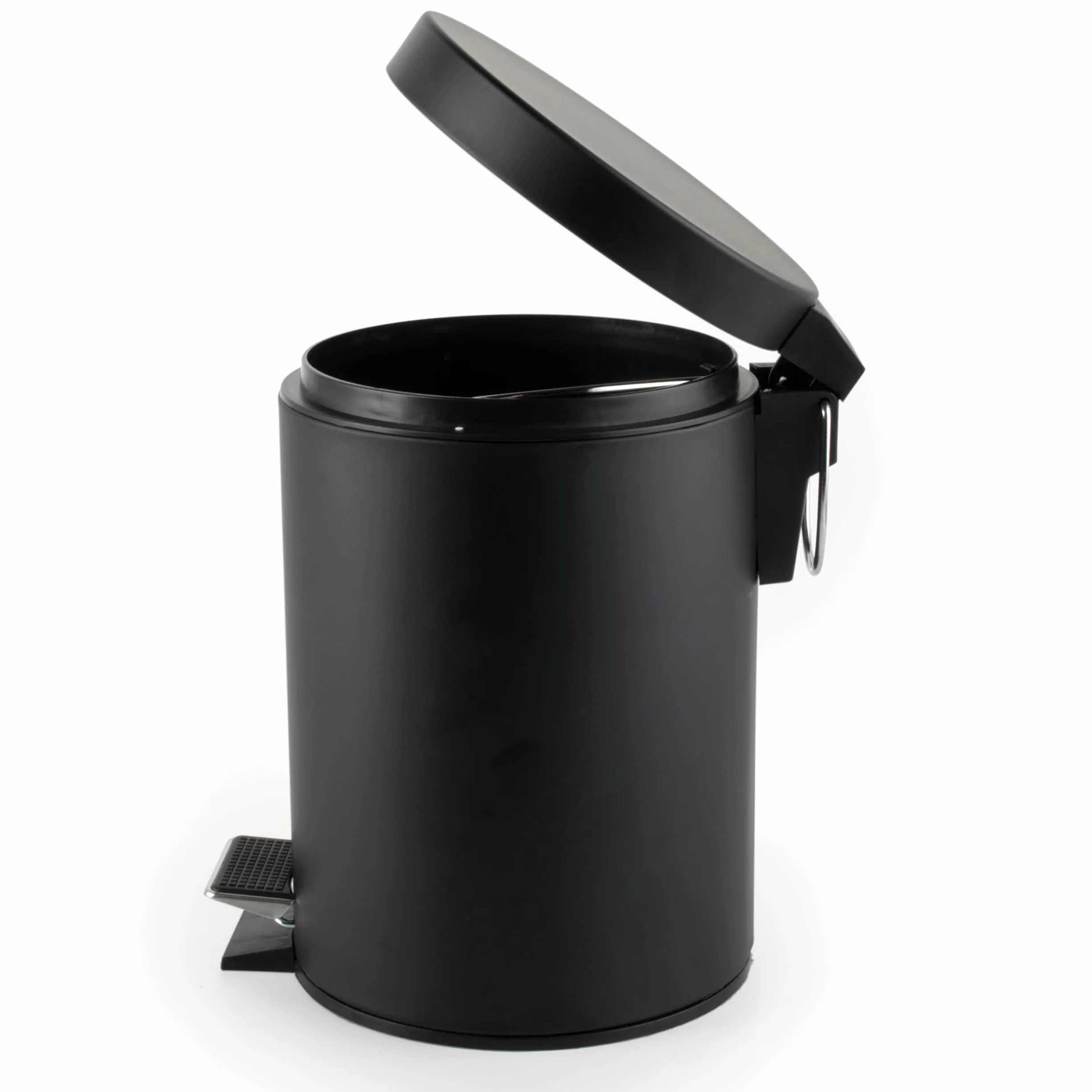 Beldray LA038098BLKFEU7 Badezimmer-Fußpedal-Mülleimer - Kleiner runder Edelstahl-Hygienemülleimer für Schlafzimmer, Büro, Küche, Toilette, weicher Schließmechanismus, herausnehmbarer 3L-Innenbehälter