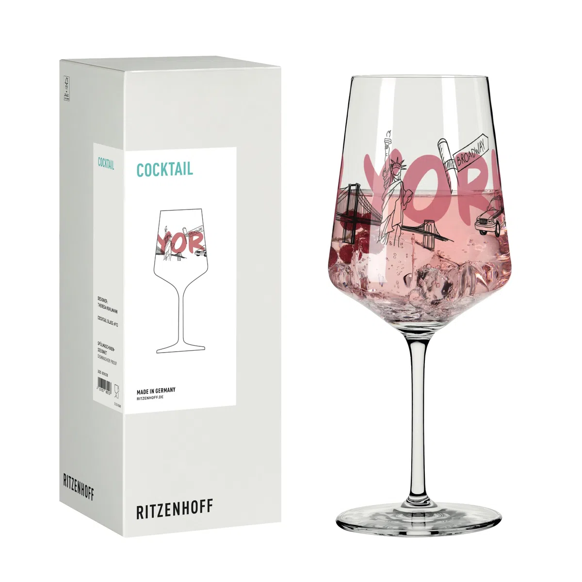 RITZENHOFF 8096008 Cocktail-Glas 500 ml, Serie Entdecker, mit New York Schriftzug, Rot, Schwarz - Made in Germany