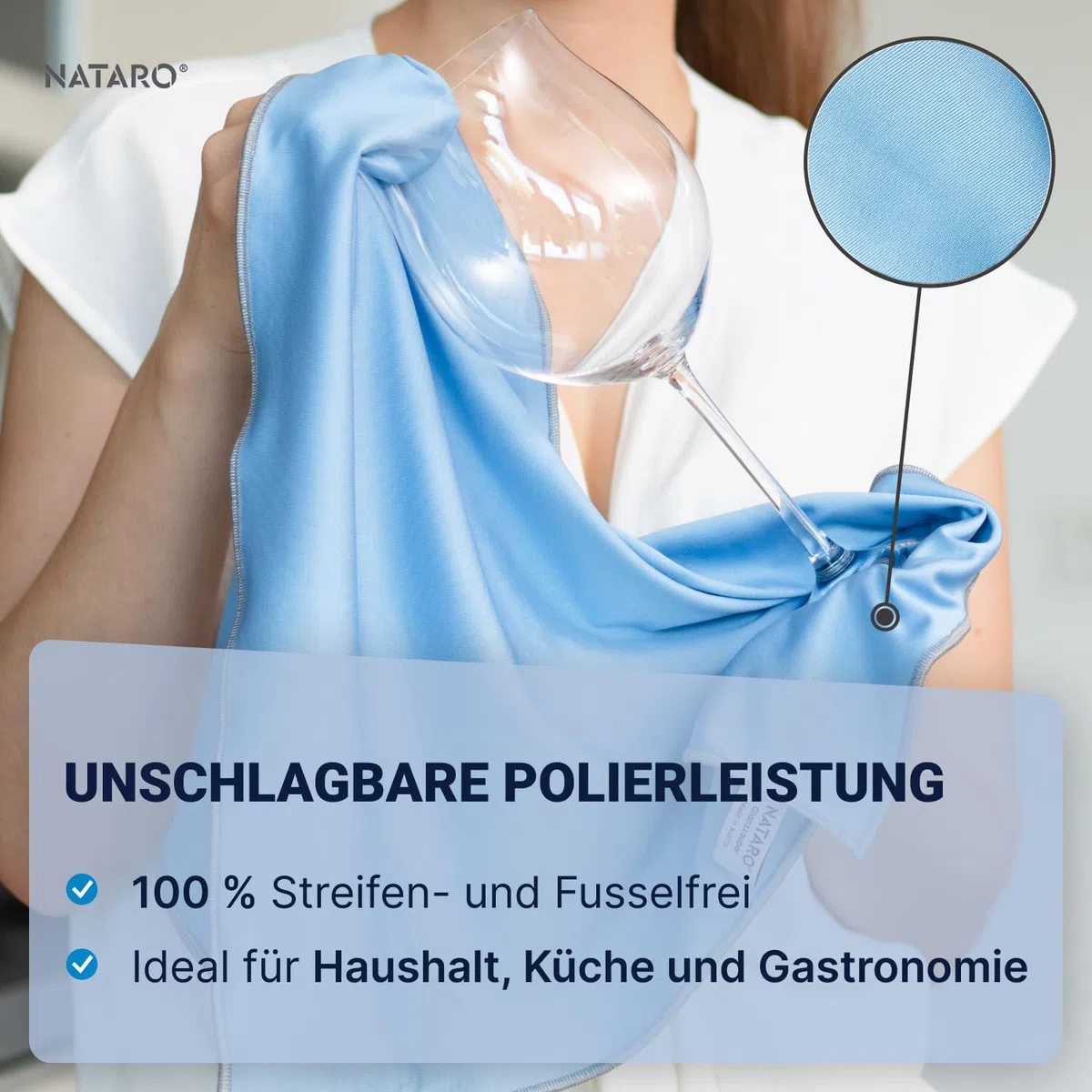 NATARO® 3 Stück Glanzzauber Microfaser Glaspoliertuch – Spiegeltuch – Made in Austria – 100% fusselfreies Poliertuch für Glas, Hochglanzoberflächen, streifenfrei, Mikrofaser, ca.48x68cm
