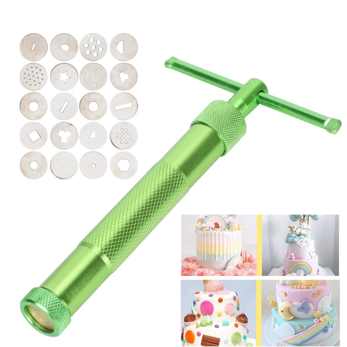 Jenngaoo Ton Extruder, Fondant Extruder mit 20 Spitzen Zuckerpaste Extruder Kuchen Dekor Werkzeuge Edelstahl Squeezer Craft Manual Keramik Werkzeuge