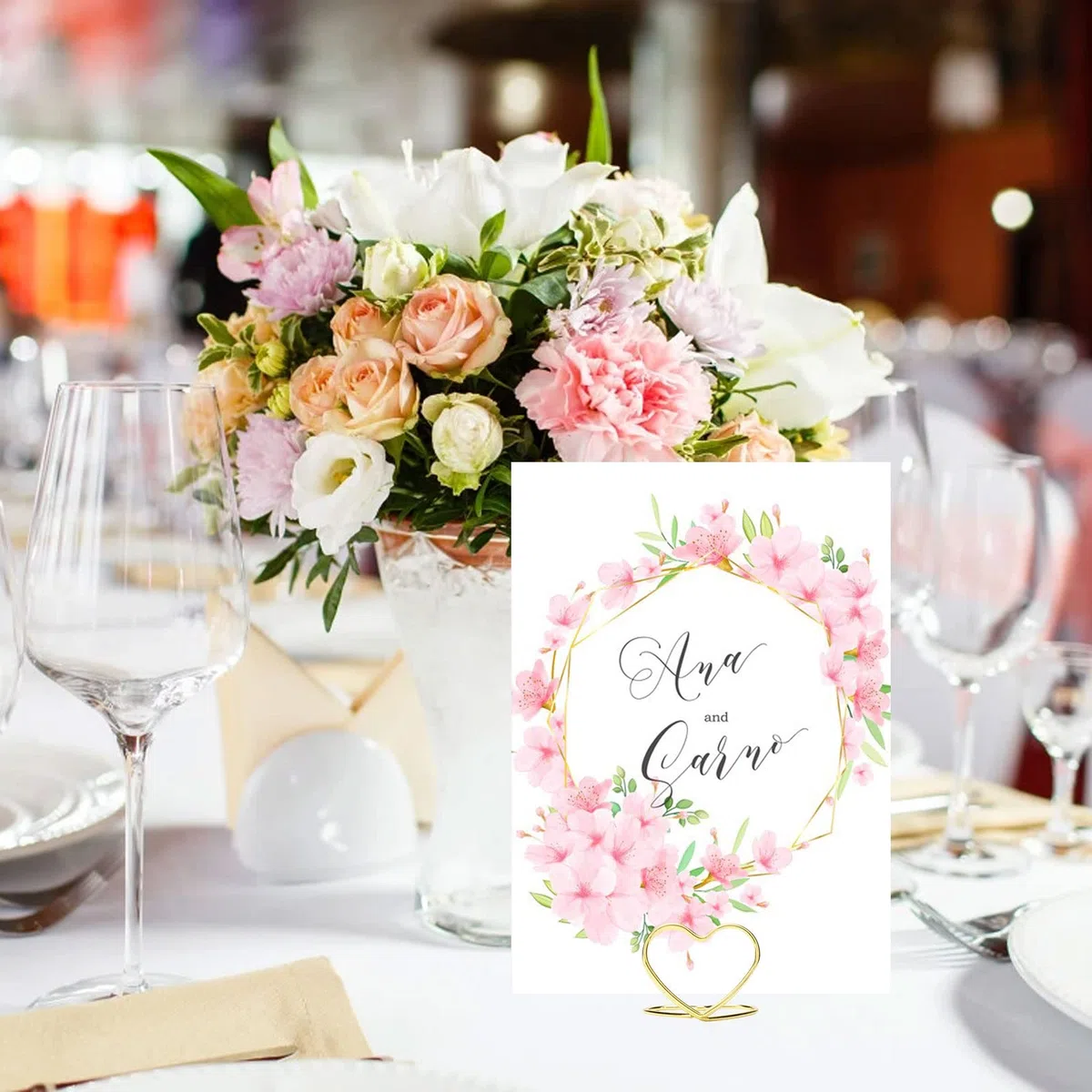 CDIYTOOL Tischkartenhalter in Herzform, Tischkartenhalter für Hochzeit, Tischnummernhalter, Fotohalter, Bilderständer, Clips für Jahrestag, Party, Geburtstag, Büro, 100 Stück (Gold)