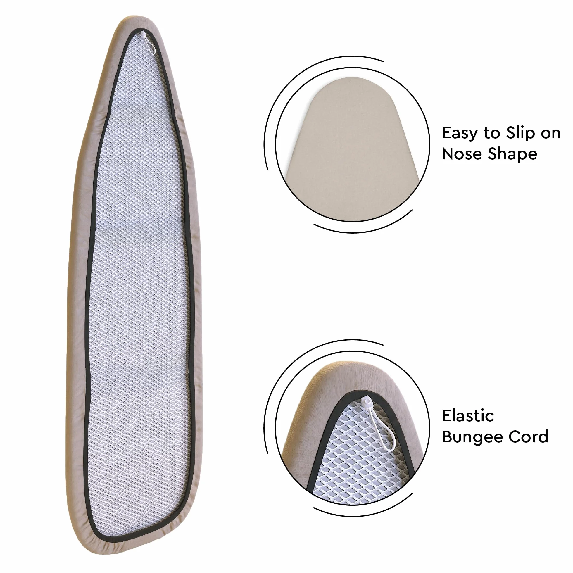 Encasa XO Ersatzbügeltischbezug mit extra dickem 4-mm-Filzpolster - Grau - einfarbig Baumwolle, elastisch, (Passt zu Large Standardbrettern von 125x39 cm) Wärmereflektierend