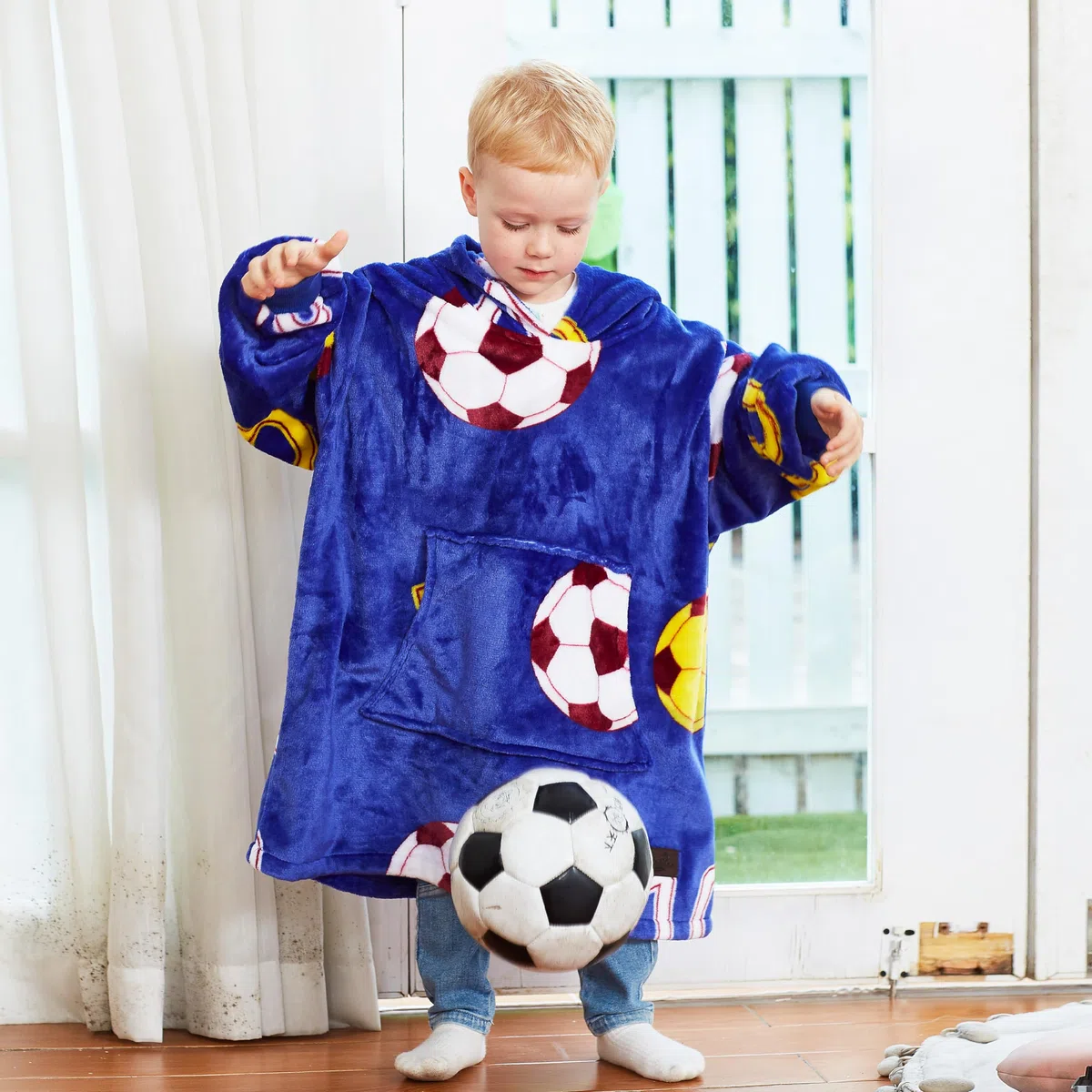 Catalonia Classy Oversize Hoodie Decke Kinder mit Ärmeln, Warm Kuscheldecke Geschenk für 110-150cm Mädchen Jungen, Übergröße Fleece Kuschelpullover mit Kapuze Decke zum Anziehen, Schwarz
