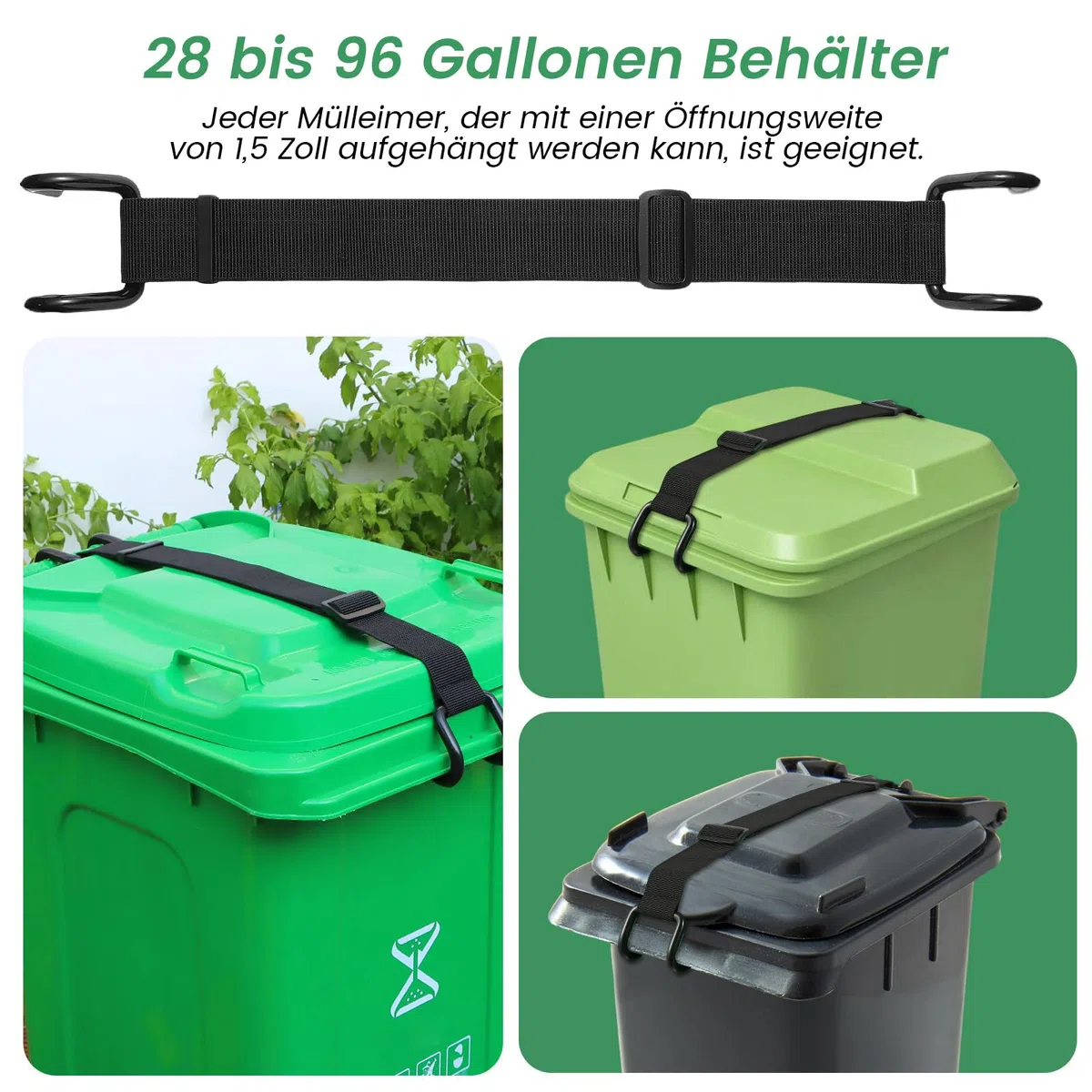 Herfair Mülltonnenschloss Ohne Bohren, 2 Stück Mülltonnen Schloss mit Haken für Müllcontainer 60-360 Liter