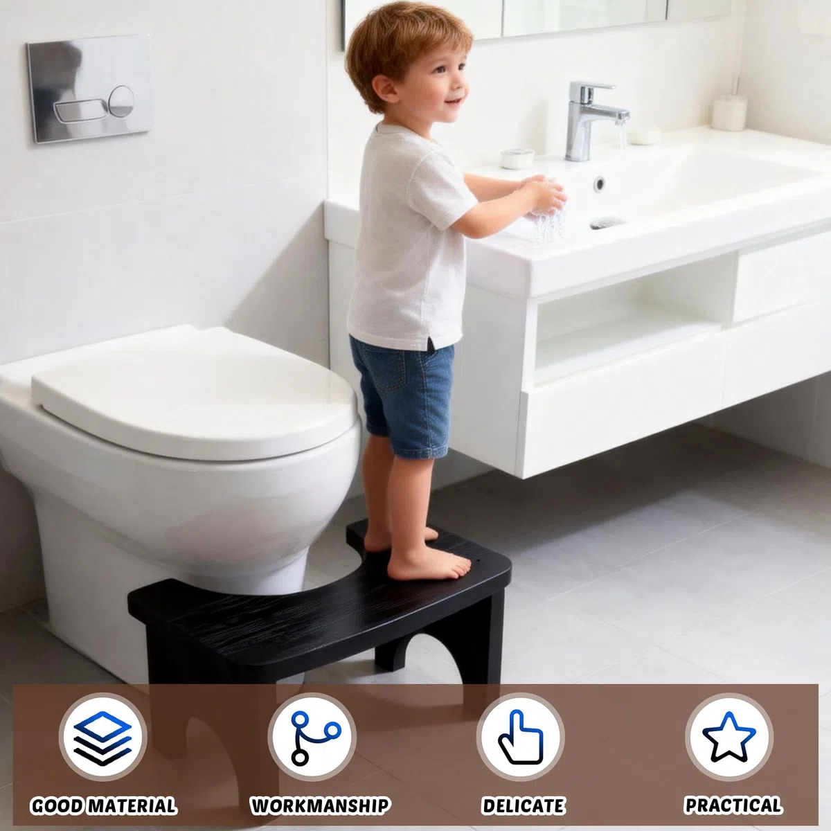Ergonomischer WC-Hocker mit Natürlichem Design: 37 x 20 x 17 cm Stabiler Bambus Toilettenhocker für Erwachsene, Gesunder und Tragbarer Klohocker, rutschfeste Sitzhaltungshilfe bei Verstopfung