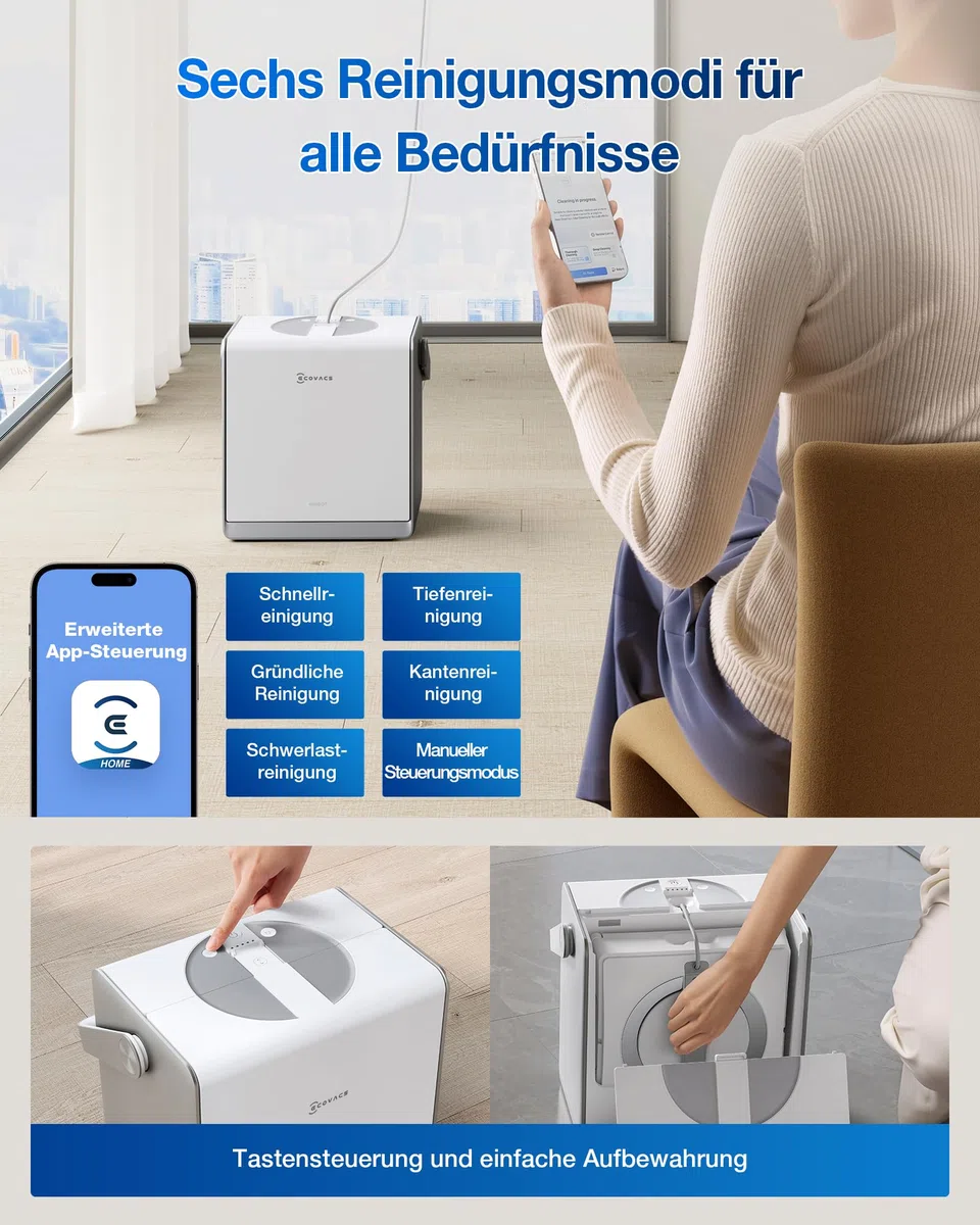 ECOVACS WINBOT ‎W2 PRO Omni Fensterputzroboter mit 6-in-1 Multifunktionsstation, Aufladen im Betrieb, 3-Düsen-Sprühkopf, 12-Stufen-Schutz, Win-SLAM 4.0 Pfadplanung, Weiß
