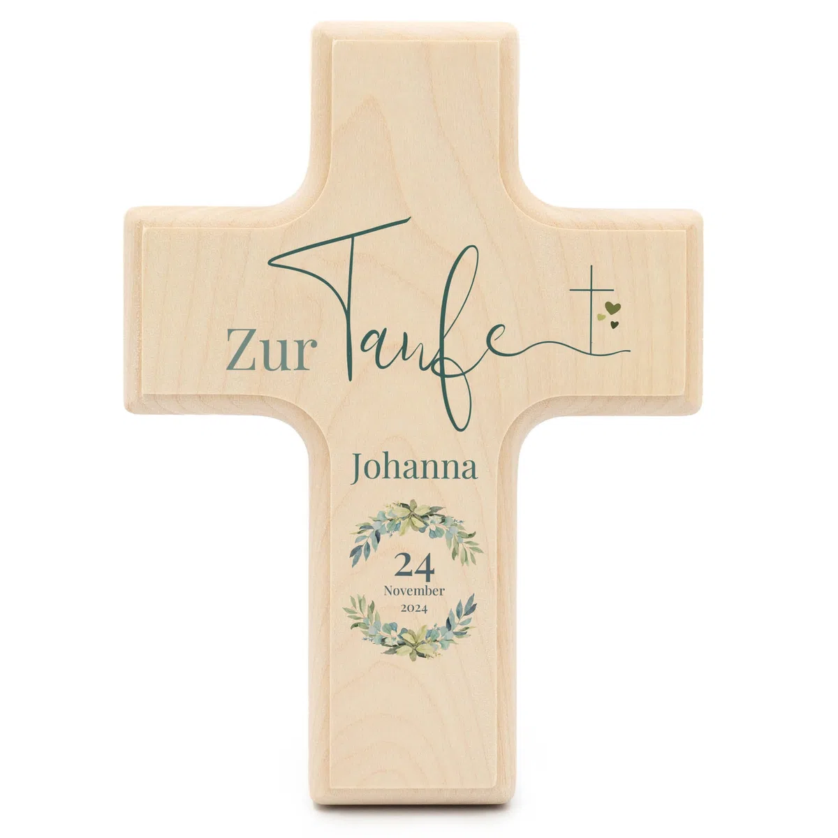 Taufkreuz personalisiert mit Namen zur Taufe aus Holz - 19x14cm - Taufgeschenk für Junge/Mädchen - Geschenkideen zur Taufe - Deko Kruzifix Wandkreuz für Kinderzimmer - UV-Druck - Kranz - blau