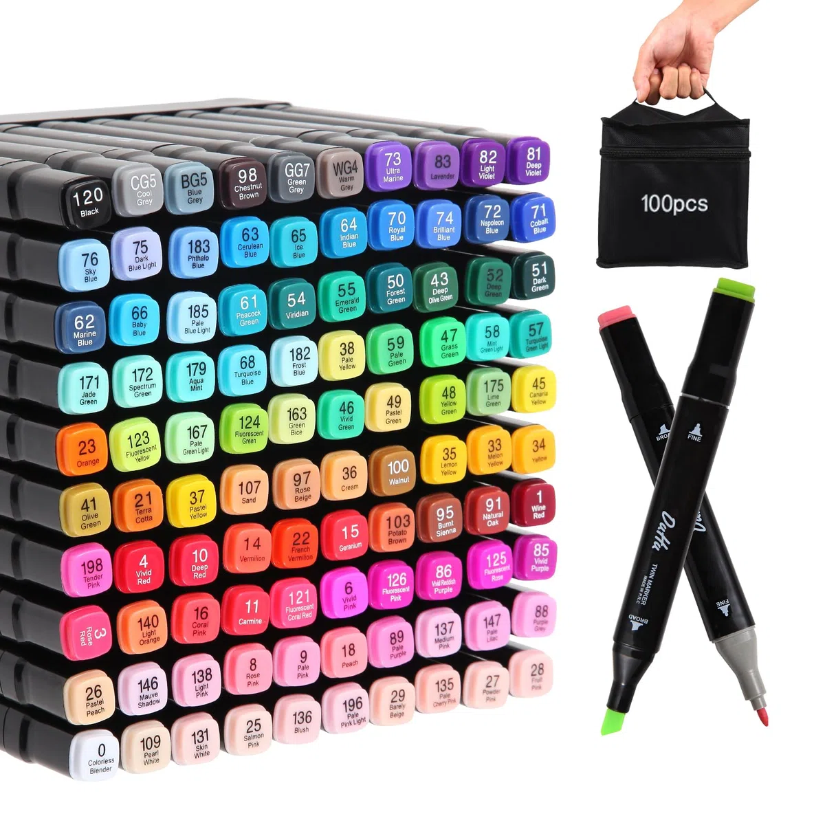 Kebuye Alkohol Marker Set, Alcohol Twin Marker 100 Farben, Meißel & Feine Verdoppelt Spitzt Alkohol Permanenter Marker Stifte für Manga, Design, Malerei, Zeichnung