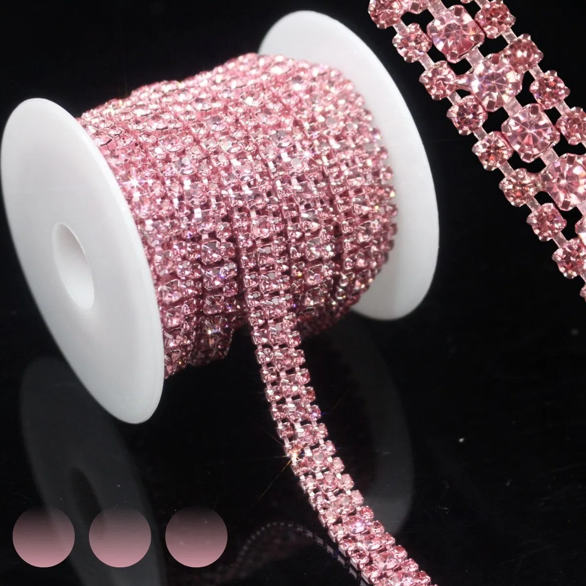 PEARLY JUN 273 Cm Rosa Strassband Zum Aufnähen Rhinestone Chain Strasssteine Glitzerband Strassband Chain Kette Glitzer Annähen Trim DIY für Hochzeitskleid Dekoration Kleidung Kuchen