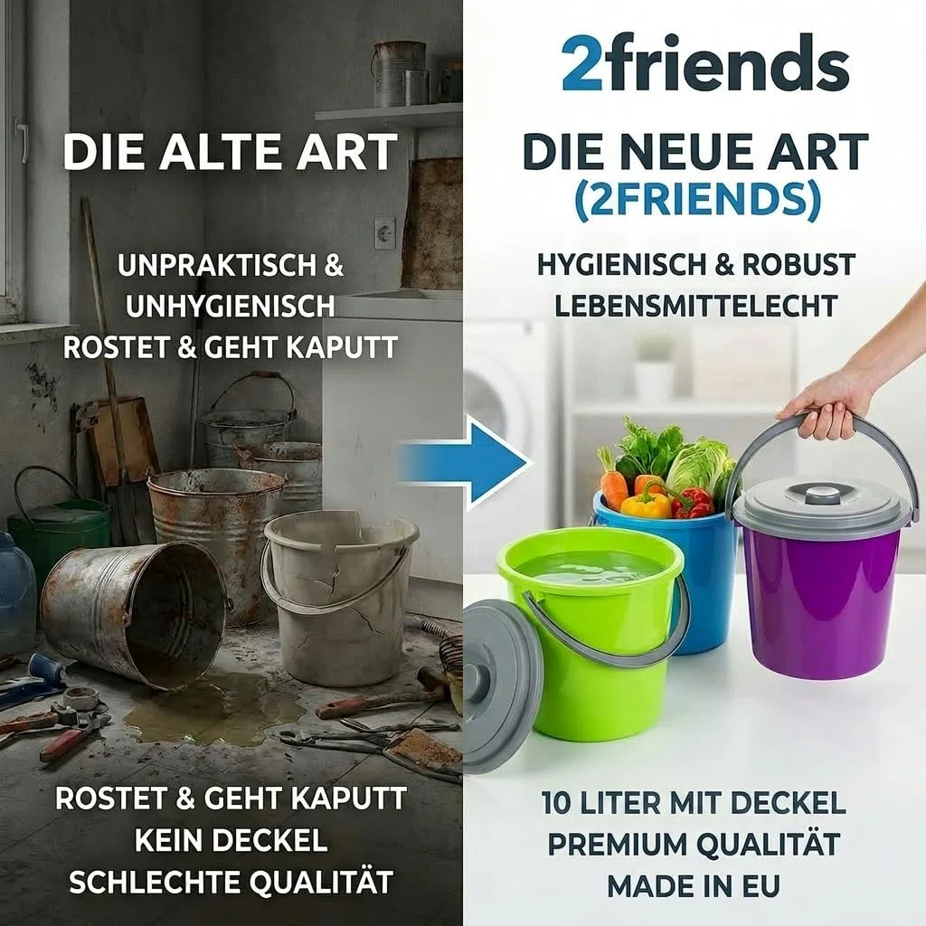 Eimer mit Deckel 10l 3er Set, Kübel mit Deckel Putzeimer 10l Kunststoff, Lebensmittelecht, Stapelbar, Made in EU