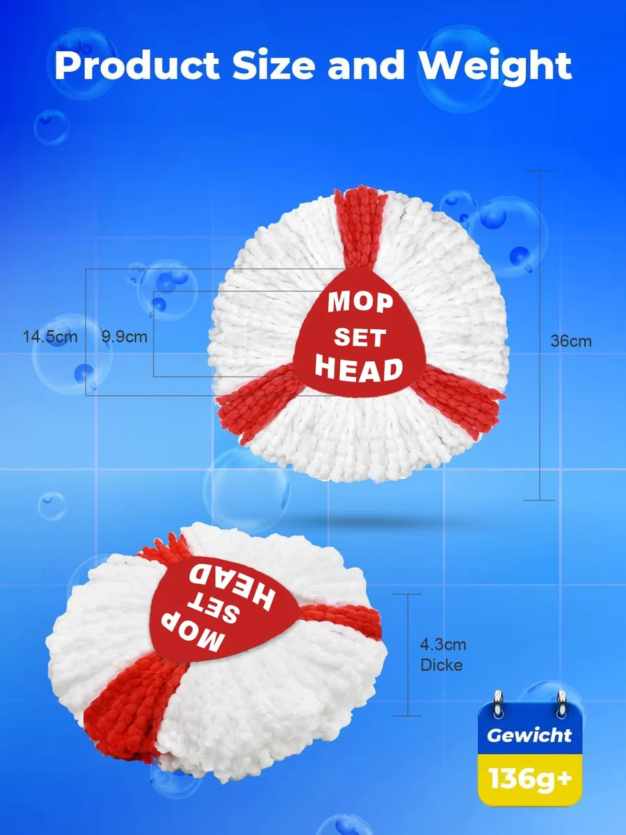 6 Stuck Wischmopp Ersatzköpfe für Turbo 2-in-1 Mop, Wischmop Ersatzbezug, Mikrofaser Wischmob Ersatzmop Moppköpfe für Bodenwischer und EasyWring&clean Mopp