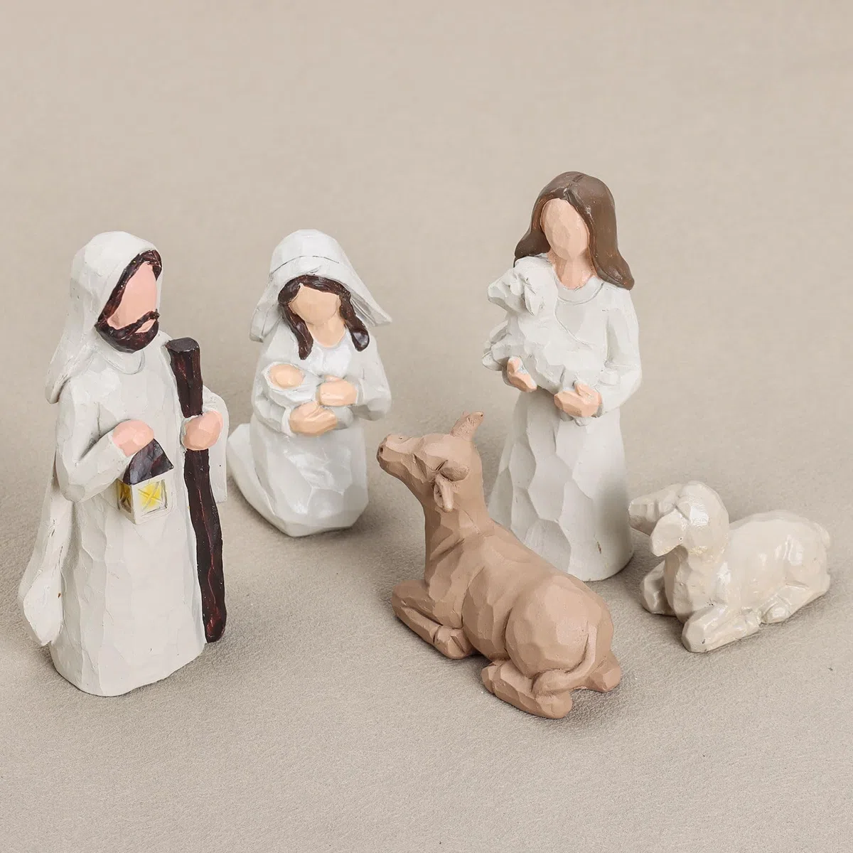 Krippenfiguren Set, Krippe Weihnachten, Nativity Scene, Krippenfiguren mit Beleuchtung, Weihnachtsdekoration Indoor (13er Set)