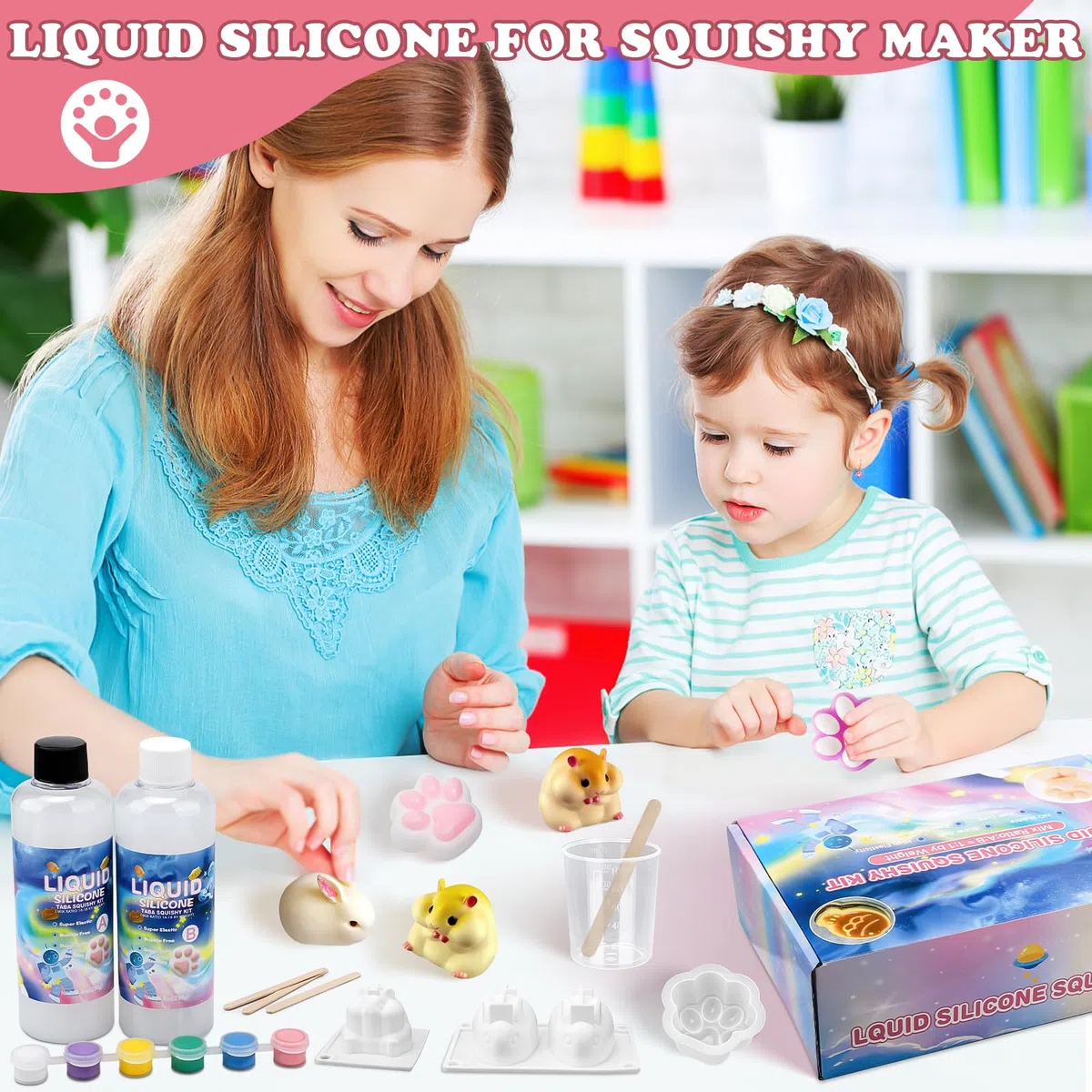 Flüssigsilikon für Taba Squishy Bastelset, 500g 1: 1 Verhältnis Gemischt Superweiches Silikongummi, DIY Bastelset zur Stressbewältigung, Katzenliebhaber und Hamster-Fans, Kreative für Anfänger