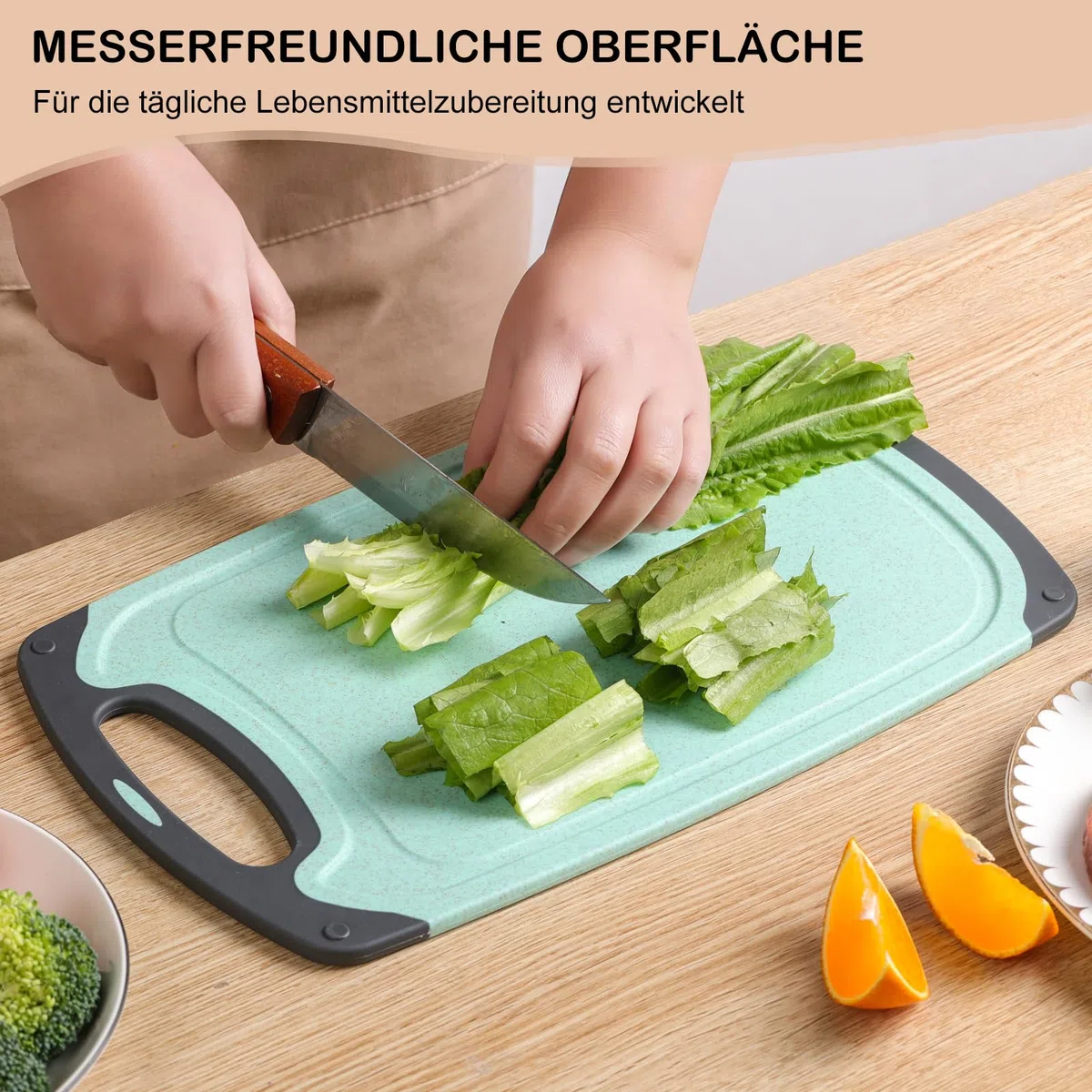 Schneidebrett Set 3 Stück Weizenstroh Küche Schneidebretter BPA Frei mit Saftrillen Leicht Zu Greifen, Hängenden Löchern, Rutschfestem, Spülmaschinenfestem Schneidebrett (Beige + Grün + Pink)