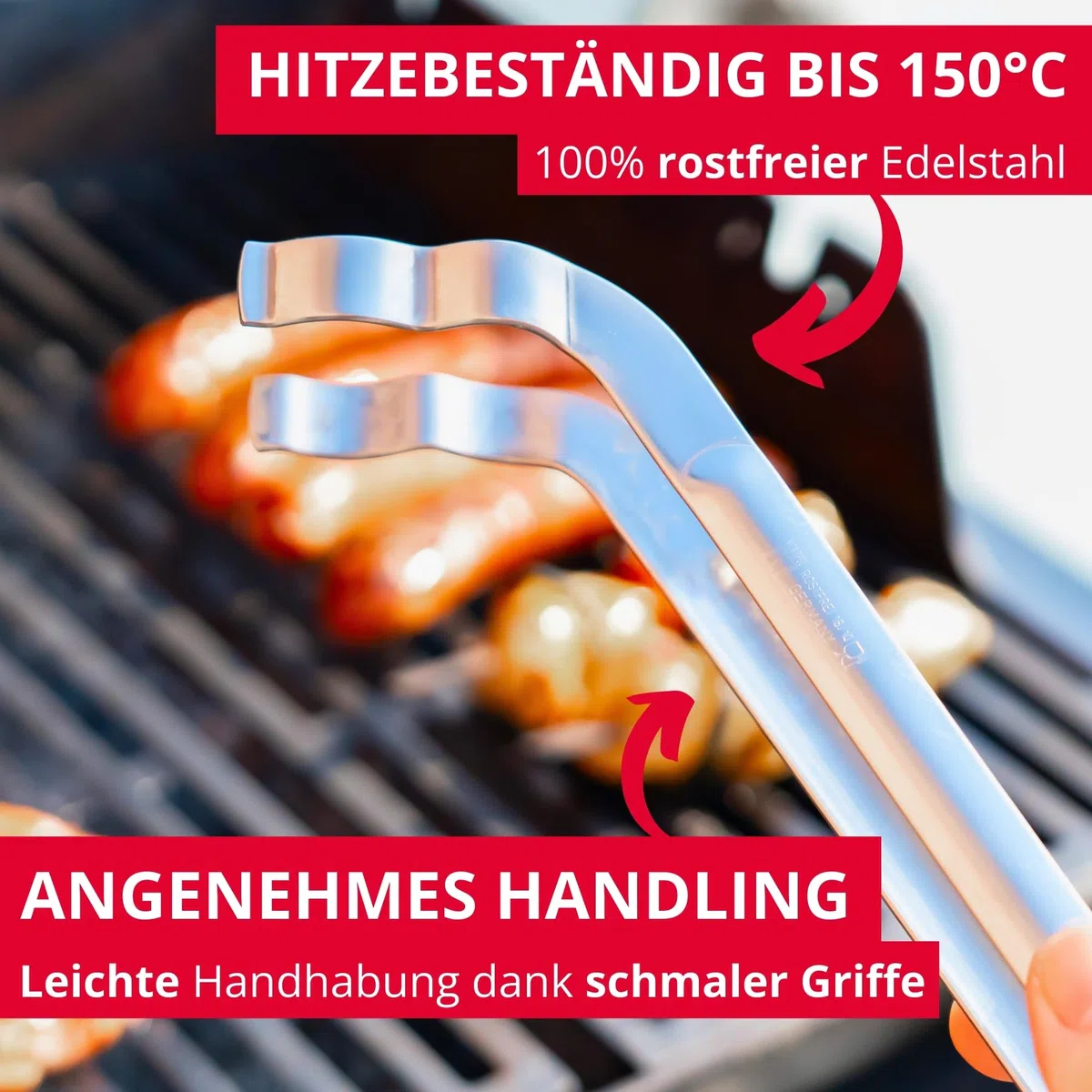 Westmark Grillzange gebogen, hochwertige Barbecuezange, spülmaschinengeeignet, rostfreier Edelstahl, Länge: 33,9 cm, Silber, 12742270