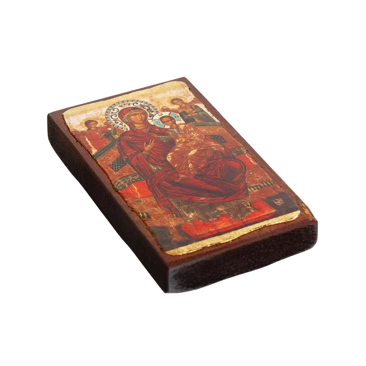 VATOPEDI MONASTERY Panagia Pantanassa 17. Jahrhundert Holz gealterte Ikone auf Leinwand mit farbigem Hintergrund vom Berg Athos (15 x 8 cm)