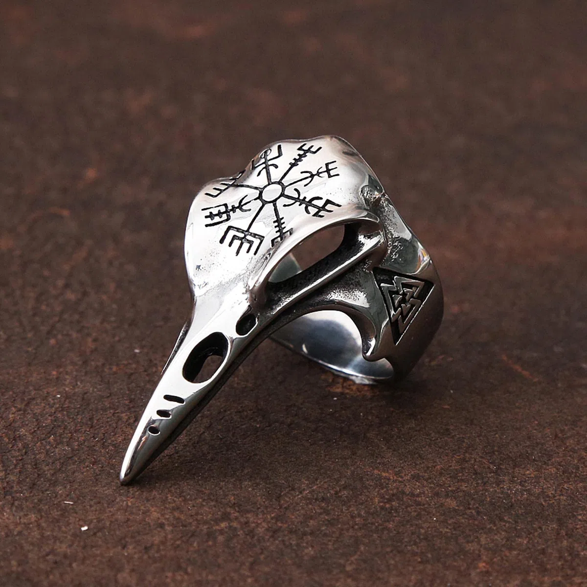 Odin Crow Skull Herrenring Gothic Edelstahl Kompass Ringe für Herren Wikinger Valknut Ring Amulett Muster Schmuck Geschenk