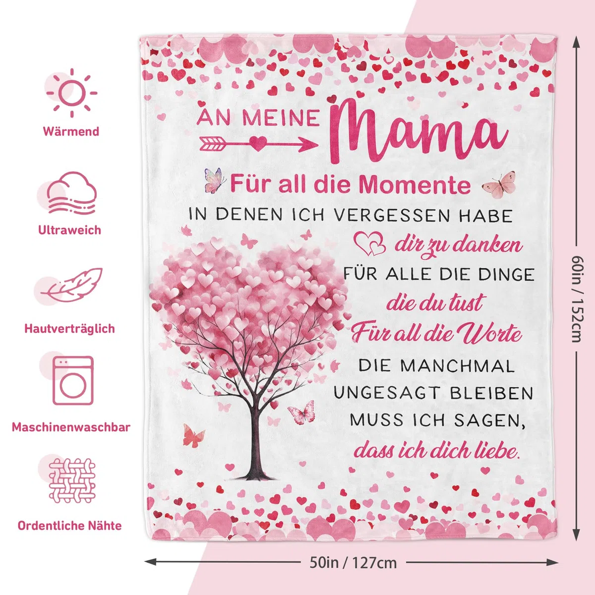 PRSTENLY Geschenke für Mama, Mama Geschenk, Geschenk Mama's Geburtstag, Muttertagsgeschenk, Geschenk Mutter Weihnachtszeit Geburtstag, Romantische Flanell Decke für Mamas von Sohn Tochter
