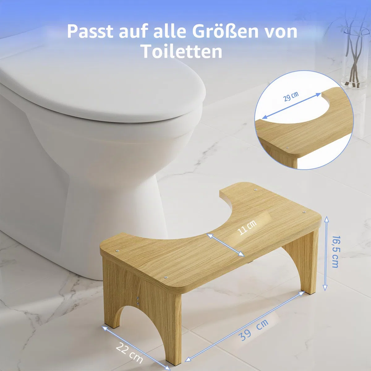 Bambus Hocker zum Hocken für Toilettenstuhl für Erwachsene, 16,5 cm rutschfester Toiletten Hocker für Erwachsene, Hilfe für Kinder und Senioren, Original einfaches Design, Badezimmer-Step-Hocker