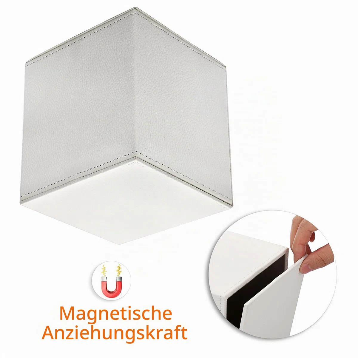 BTSKY Würfelförmiger Taschentuchhalter aus PU-Leder – Haushalt/Büro, quadratische Taschentuchbox, strukturierter Seidenpapier-Box, Serviettenhalter, weiß