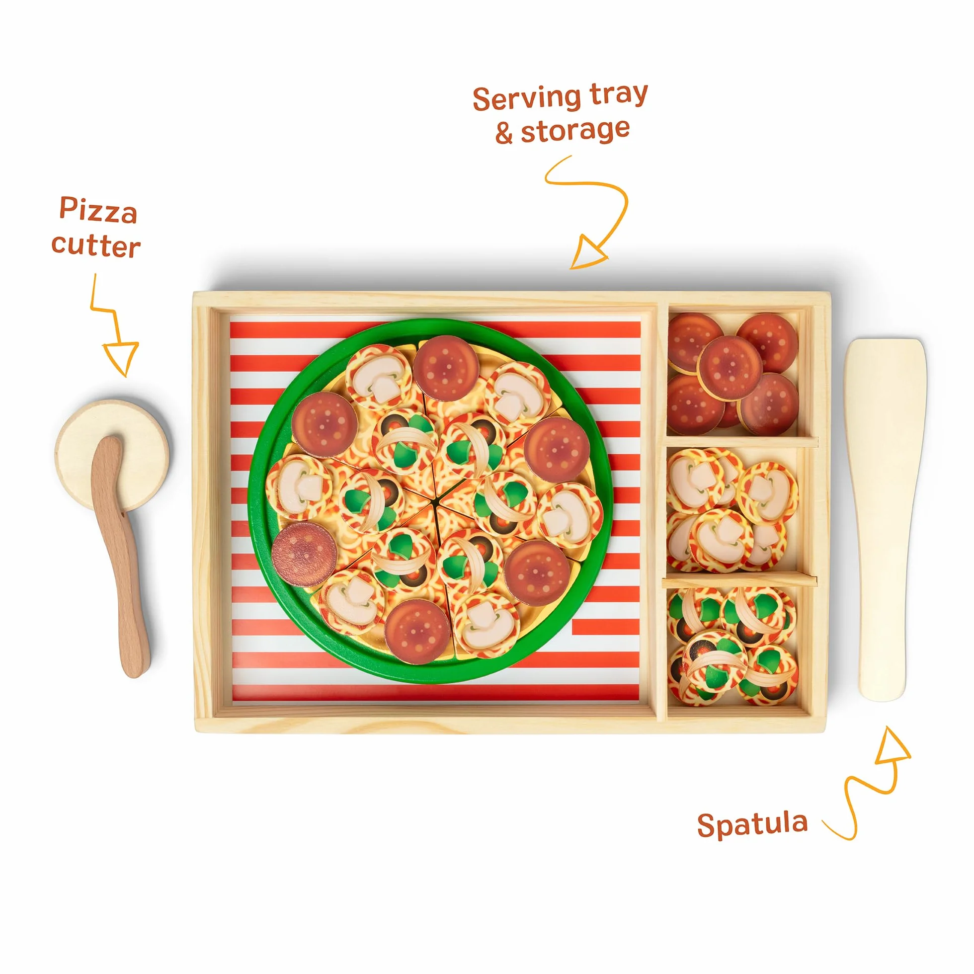 Melissa & Doug - Pizza-Party-Spielset aus Holz, 45-teilig,mit Pizzaschneider, Pizzateller, Holzspatel und Holzbox, Für Kinder ab 3 Jahren