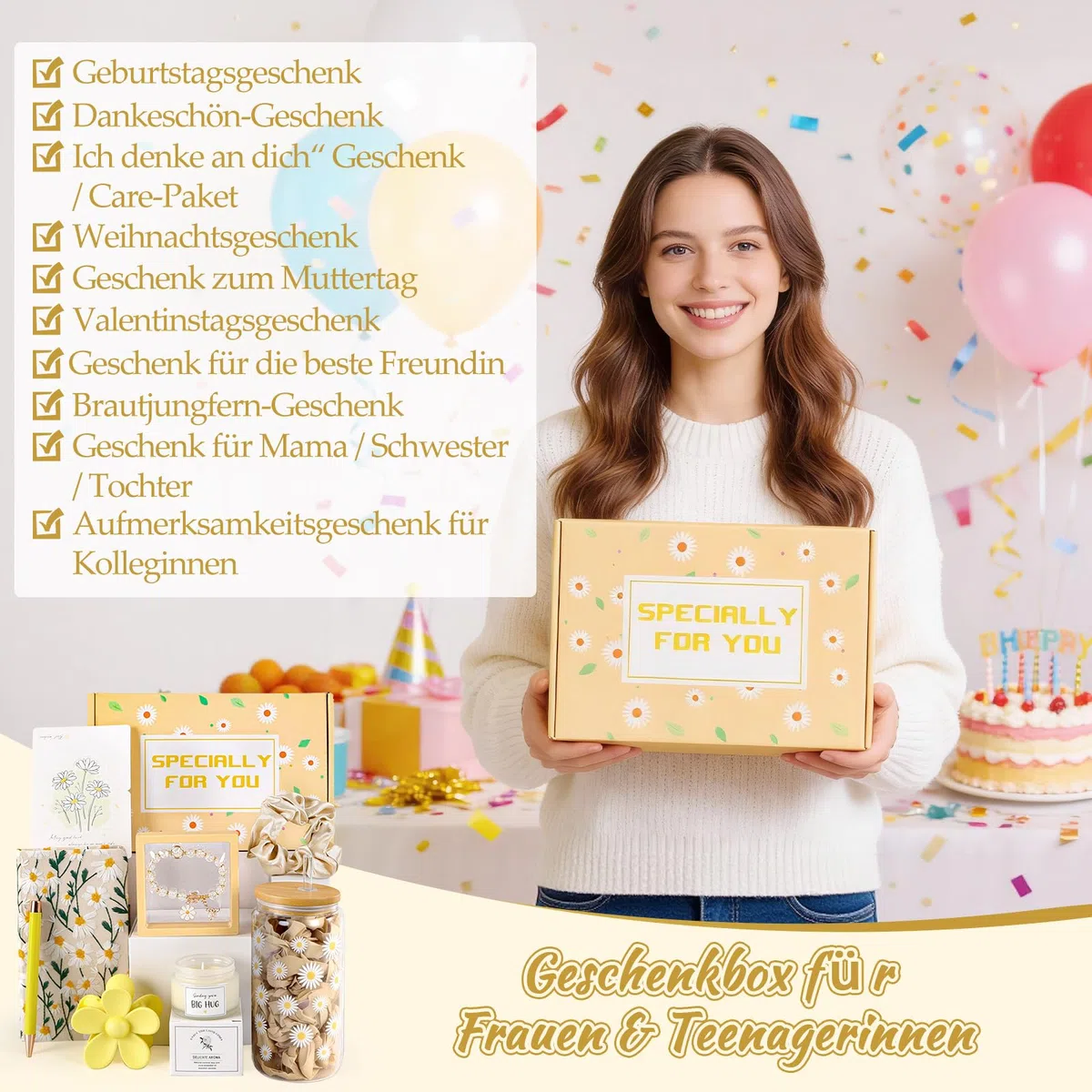 Geschenkbox für Frauen & Teenager Mädchen – Self Care Geschenkset, Cheer Up, Thinking of You & Gute Besserung Care Package für Mama, Schwester, Tochter, beste Freundin, Geburtstag & Danke Geschenk