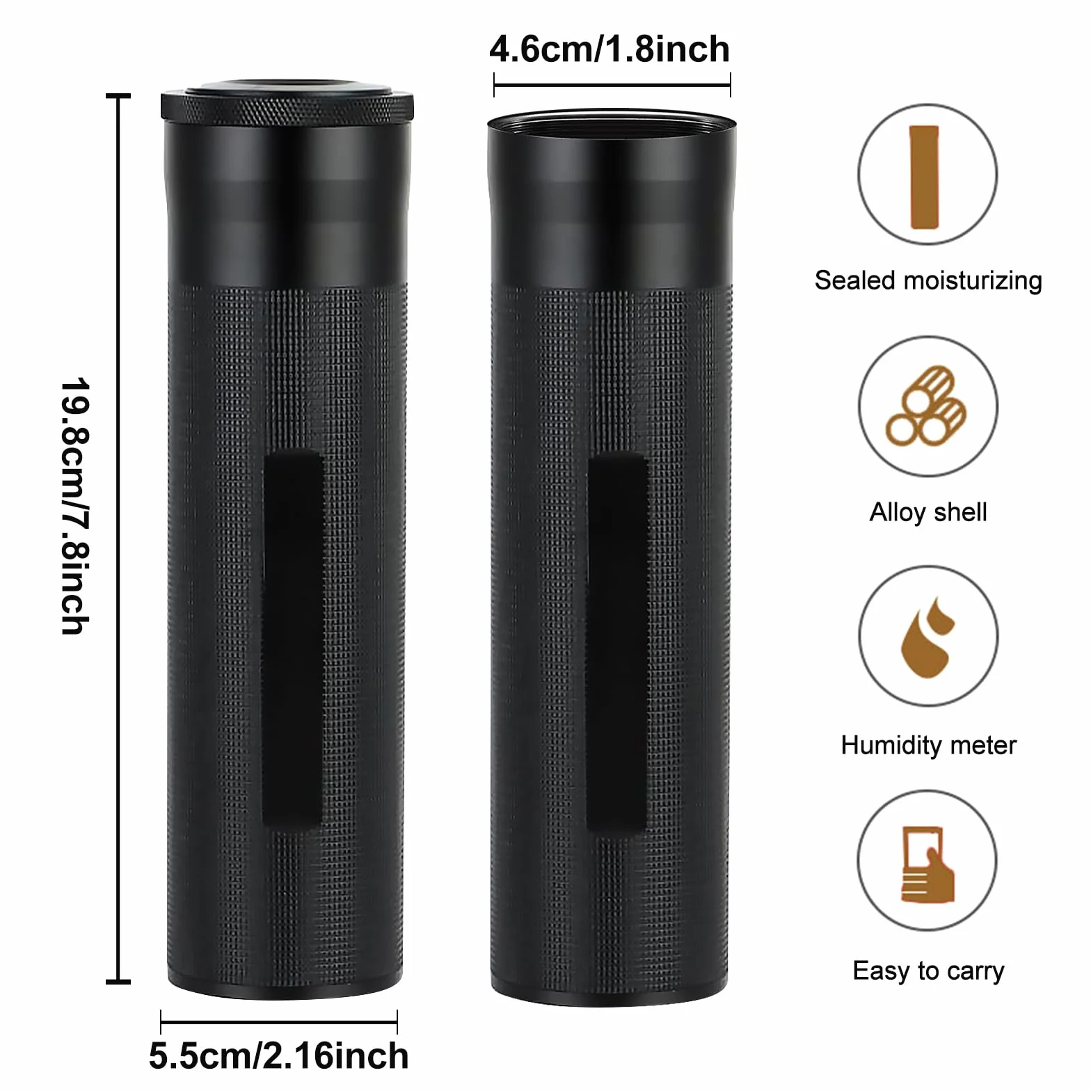 Tragbare Zigarren Humidor, Zigarren-Etui mit Hygrometer, Reise Zigarrenetui, Zigarren Etuis Röhre für 3 bis 4 Zigarren, Humidor Zigarren Edelstahl, Geschenk für Liebhaber Zigarrenliebhaber (Black)