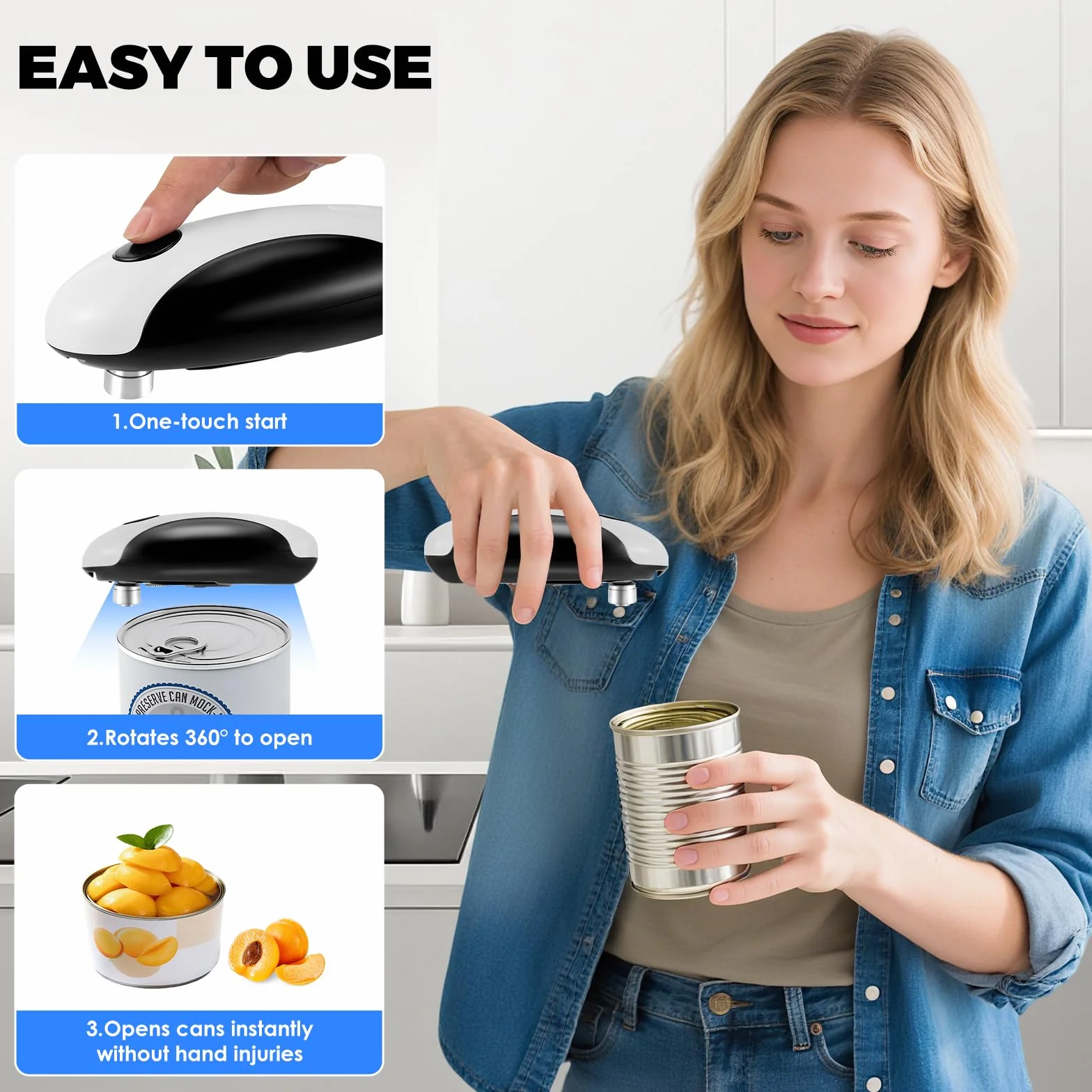 Elektrischer Dosenöffner USB-wiederaufladbarer Dosenöffner - Batteriebetrieben, Automatischer Ein-Tasten-Betrieb, Magnetischer Deckelhalter & Glatter Schnitt, lebensmittelecht