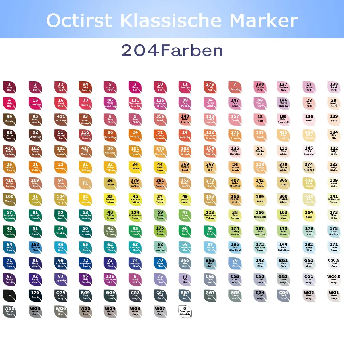 204 Farben Alkohol Marker Set, Twin Marker Permanente Alcohol Marker Stifte, Schnelltrocknend Filzstifte für Manga Design Zeichnen Erwachsenen-Malbücher Schüler Künstler