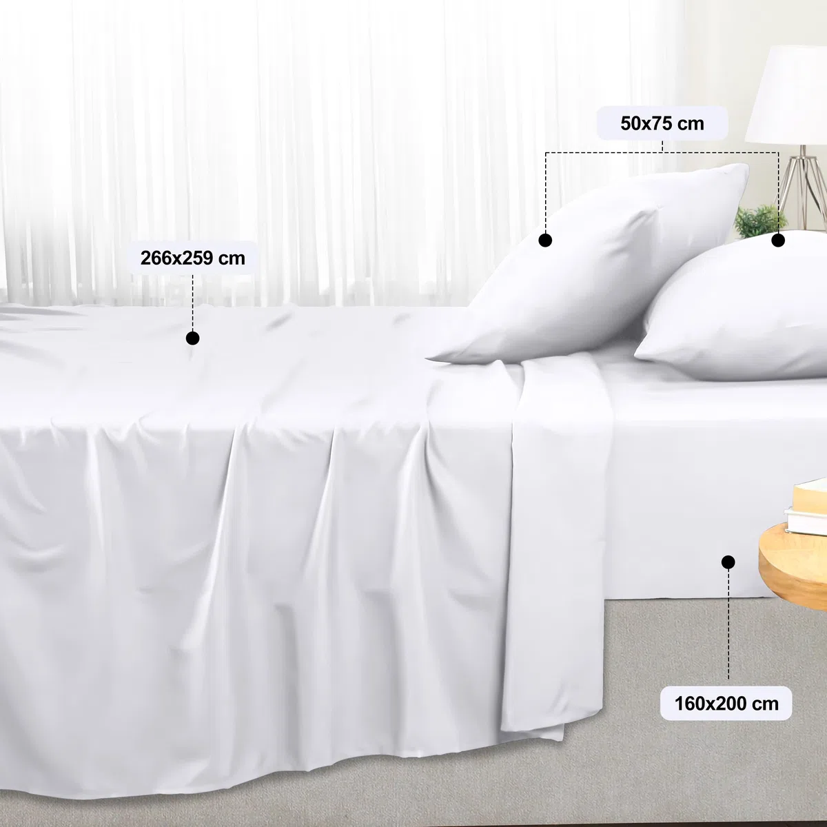 Utopia Bedding 4 Teilige Bettlaken Set 160x200 cm, Weiß - Polyester Microfaser, Oeko-Tex Zertifiziert, 1 Spannbettlaken 160x200 cm, 1 Bettlaken 266x259 cm und 2 Kissenbezüge 50x75 cm