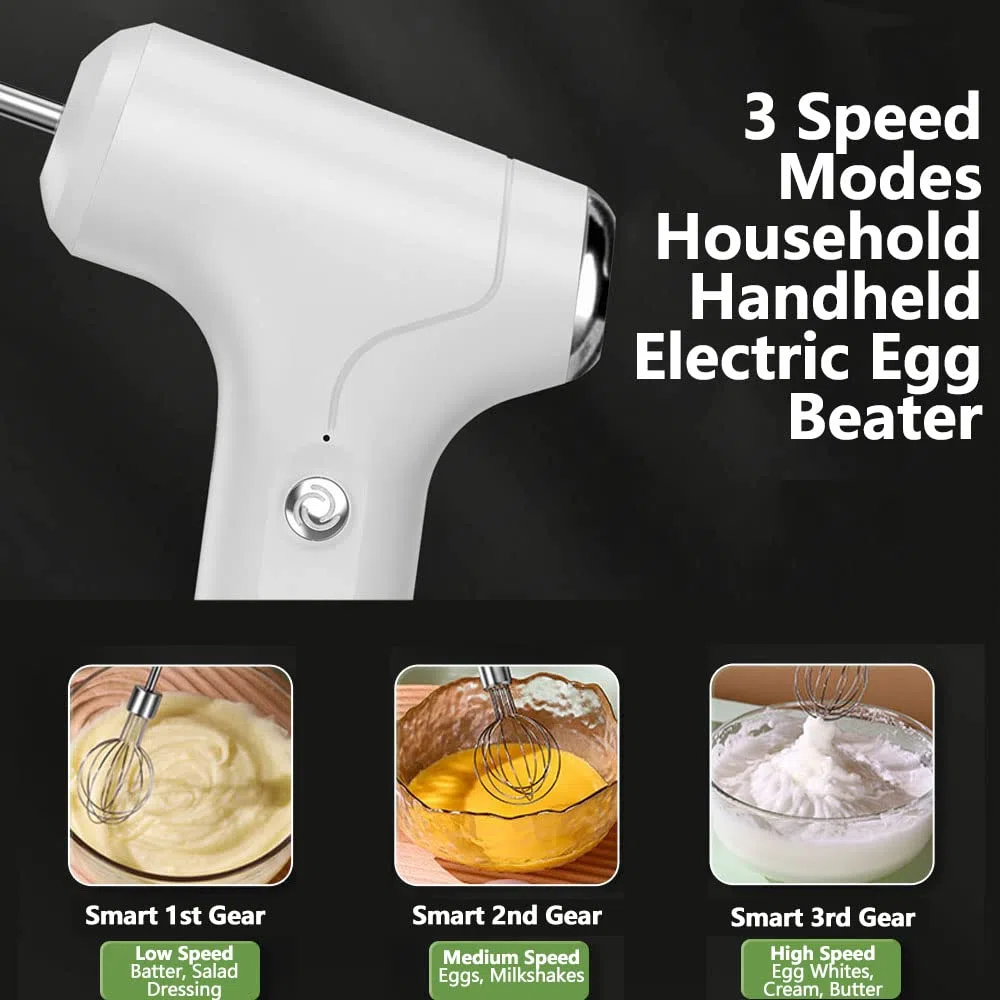 Elektrischer Schneebesen, Tragbarer Handmixer USB Wiederaufladbare Handheld -Eierschläger für Schlag, Mischen, Pudding (Weiß)