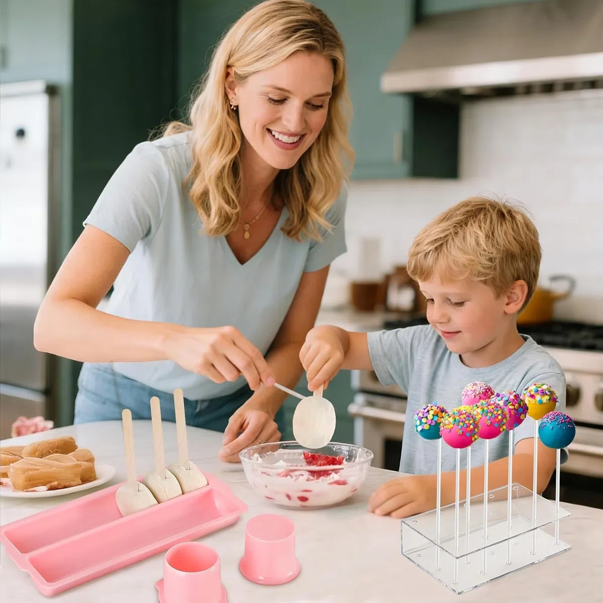 Cake Pop Form Set, Cakepop Form mit Halterung, Tablett, Cakesicles und Papiertüte - Dessertzubereitung für Familienfeiern und Hochzeiten