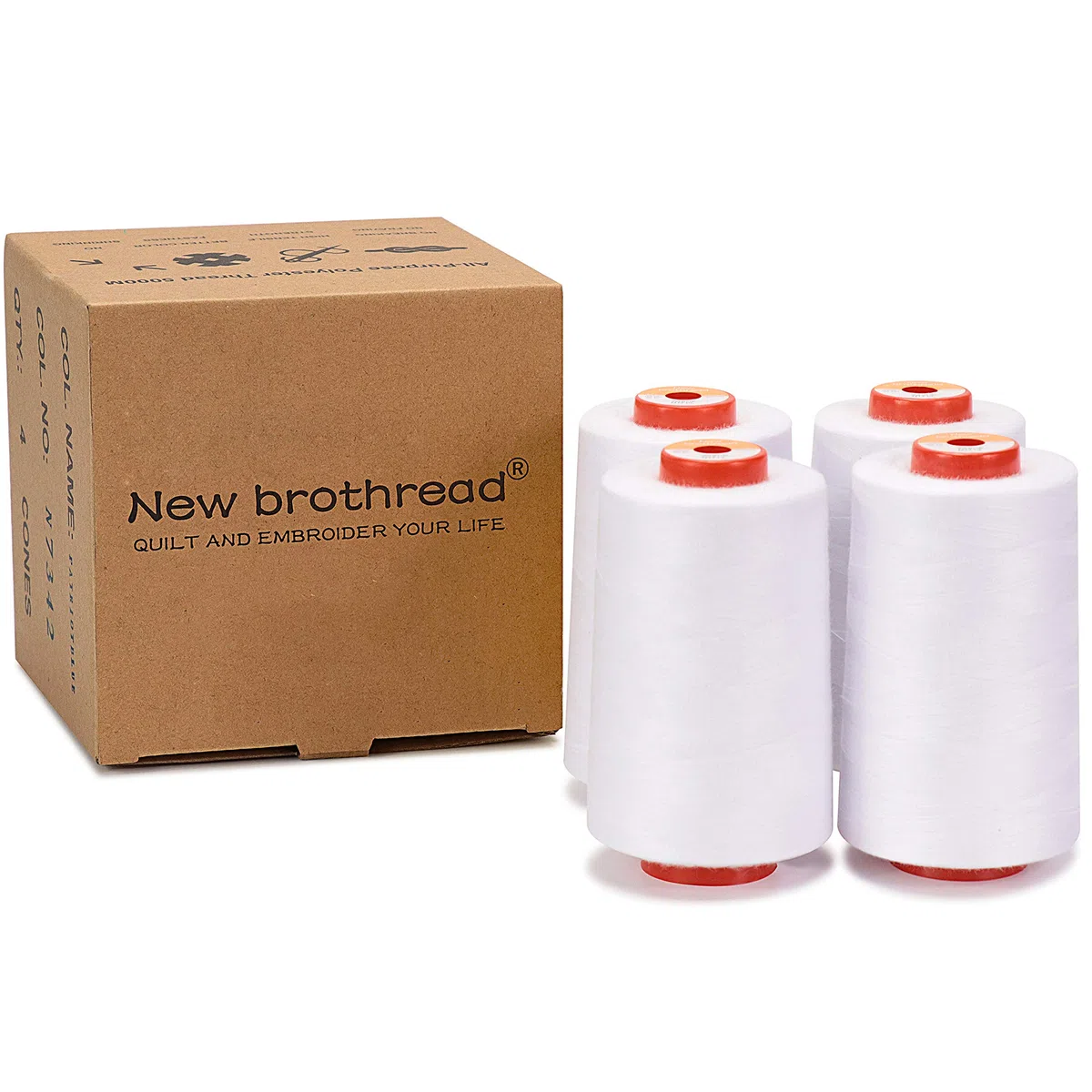 New brothread - 28 Optionen - 4 Große Konen 5000M Allzweck Polyester Nähgarn 40S/2 (Tex27) zum Nähen, Quilten, Patchwork, Serger und Overlock - White