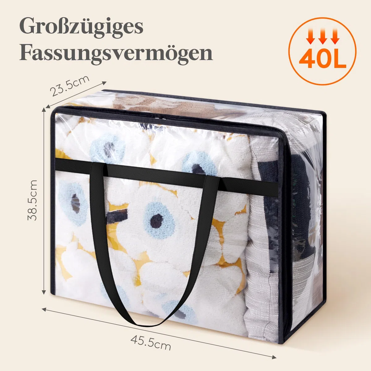 Lifewit 3 Stück Transparente Plastik Aufbewahrungstasche, 40L Kleiderschrank Organizer Aufbewahrungsbox mit Deckel Kleideraufbewahrung Umzugskartons mit Verstärkter Griff für Bettdecken, Kleidung