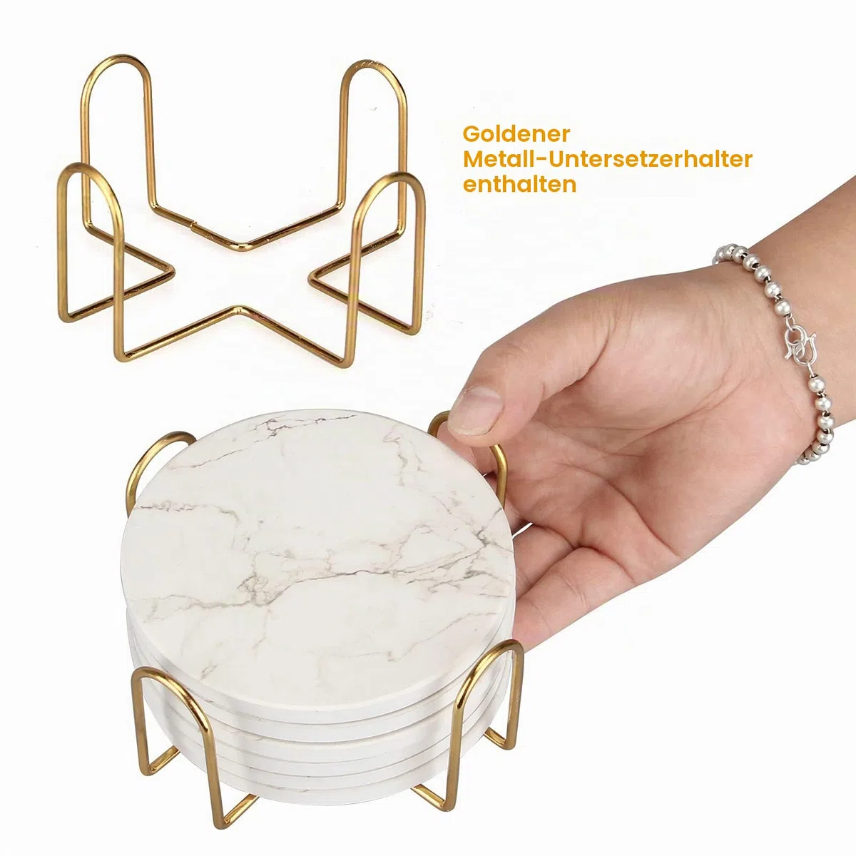 6 Stück Marmor Untersetzer Gläser mit Halter Keramik Getränkeuntersetzer Glas Untersetzer-Set Tischuntersetzer für Couchtisch Deko Stein Tassenuntersetzer Coasters for Home Decoration Kaffeetersetzer