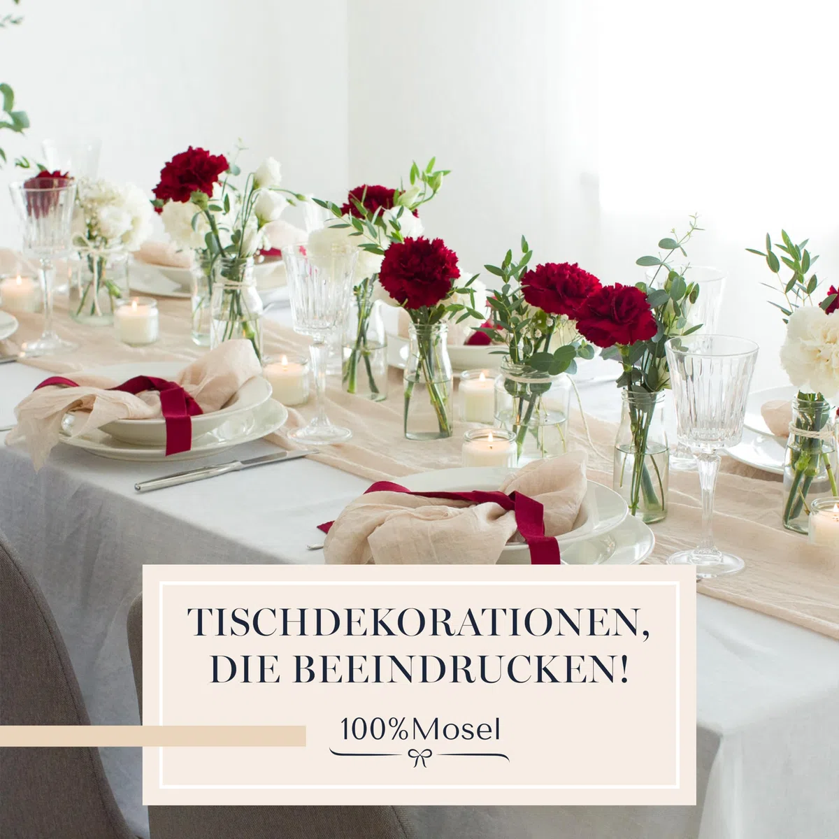 100%Mosel Musselin Dekostoff, in Natural Beige (48 cm x 5 m), 66 g/m², sehr dünner Tischläufer, zarte Tischdeko für Geburtstage & Hochzeiten, Tischband als Bunte Dekoration zu besonderen Anlässen