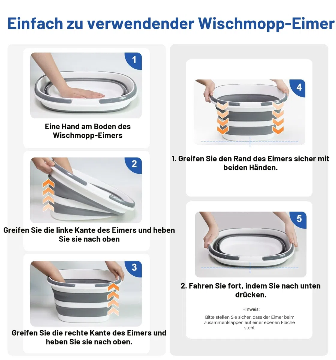 Verbesserter faltbarer 16-Liter-Eimer mit multifunktionalem Deckel, 4-in-1 faltbare Silikonwanne mit Tischoberfläche, Bodenständer, platzsparende Aufbewahrungslösung für Zuhause und draußen