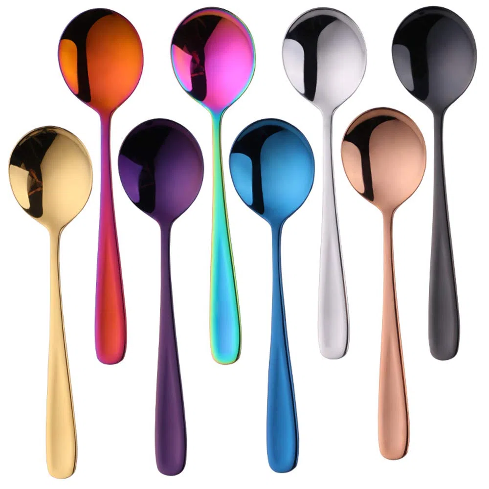 Esslöffel Edelstahl 18/10 Bunt Suppenlöffel 8-stück Groß Müslilöffel Dessertlöffel länge 17,5 cm Breit 4,5 cm Tafellöffel Suppentassenlöffel für Müsli Porridge Früchte Joghurt 8 Farbe