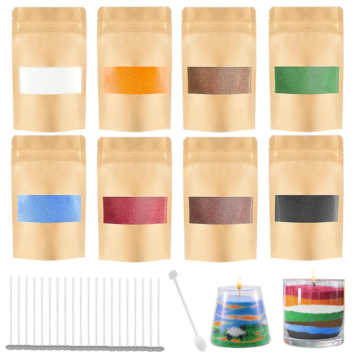 8 Farben Kerzensand, Kerzensand mit 20 Docht, 400g Pflanzliches Kerzenwachs, Kerzenwachs Granulat, Wachsgranulat für Kerzen, Kerzen Sand für kreative Dekorationen