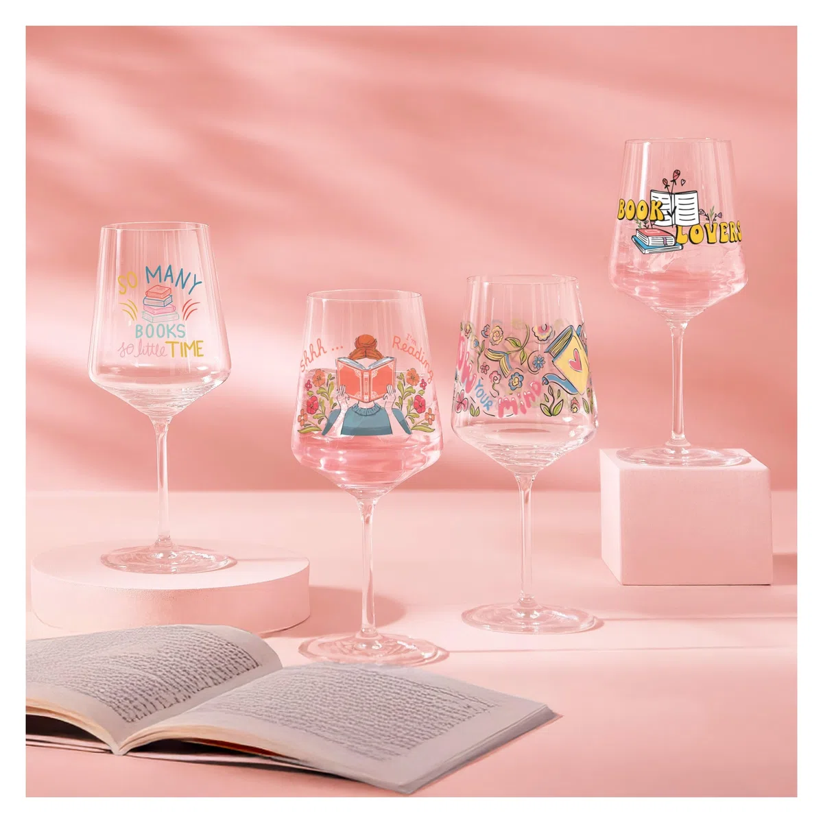RITZENHOFF 8271003 Cocktailglas 500 ml - Serie Bücher -mit Schriftzug Book Lovers, bunt - Made in Germany