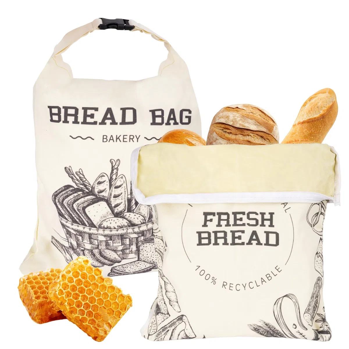 2 Stück Brotbeutel, Wiederverwendbare Bienenwachs Brotbeutel, Leinenbeutel für Sauerteig, Natürliche Bienenwachs-beschichtete Baumwoll-Aufbewahrungsbeutel für Brot, Obst und Gemüse (1)