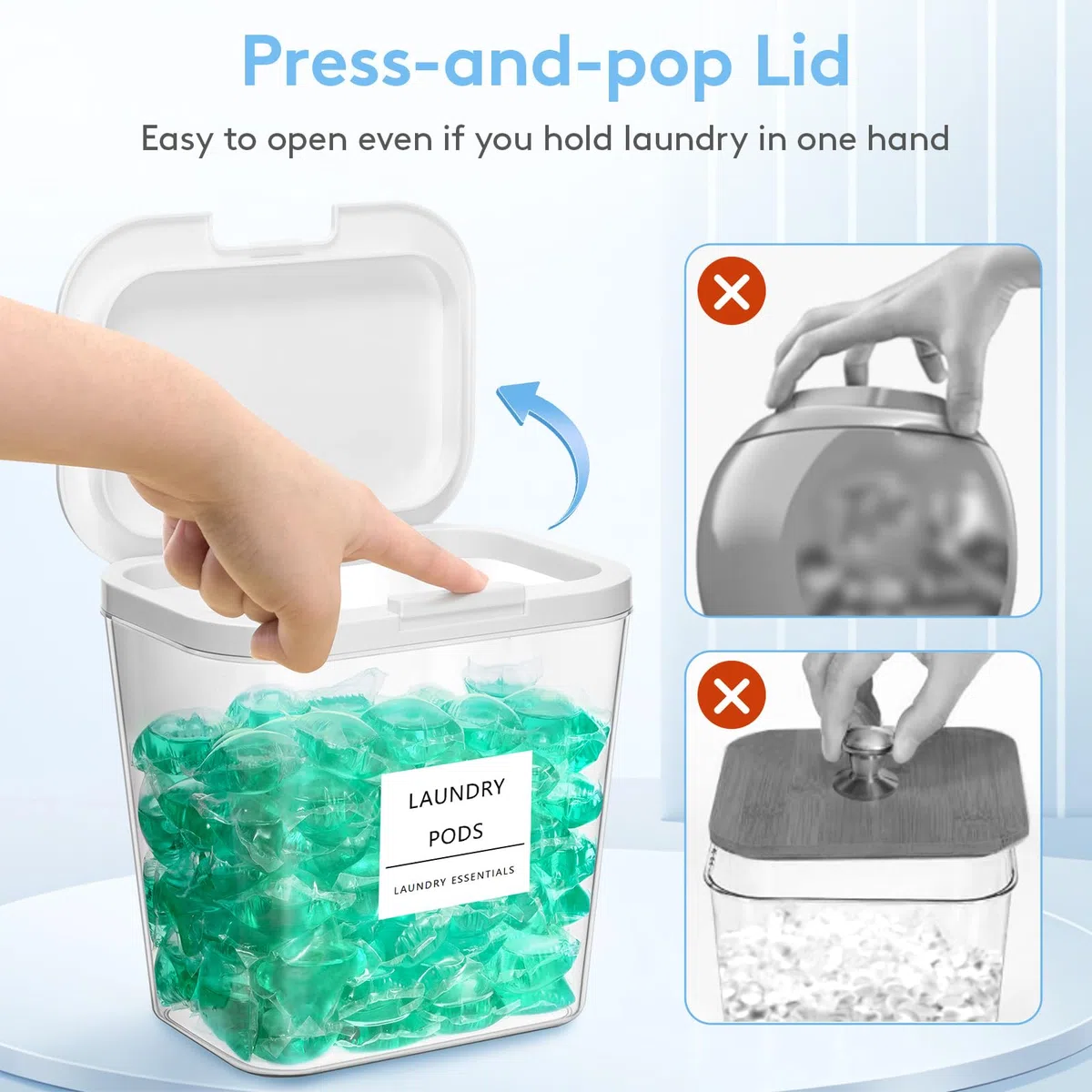 Lifewit 2700 ml/0.72gal Wäsche Pods Behälter mit Druckverschluss, Waschpulver Aufbewahrungsbox mit Etikette und Löffel, Waschmittelbox, Waschmittel Aufbewahrung für Pulver Perle Duft Booster, 2 Stück